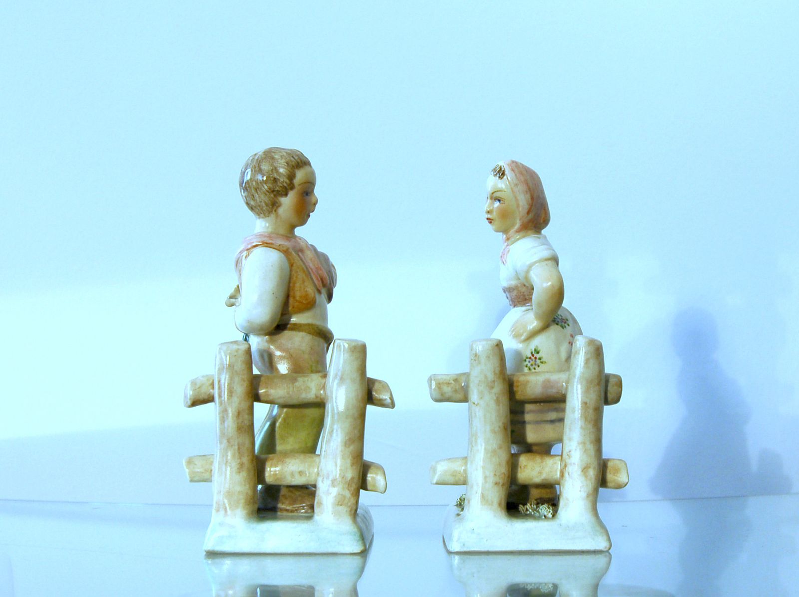 Preciosa Torino Pair Of Majolica Figurines / Italy 1940 Ca photo vinterior