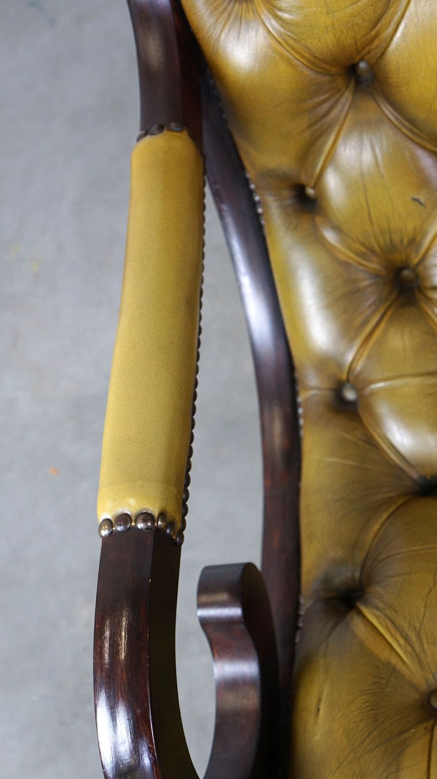 Elegant Cow Leather Chesterfield Armchair Combined With Wood photo vintage