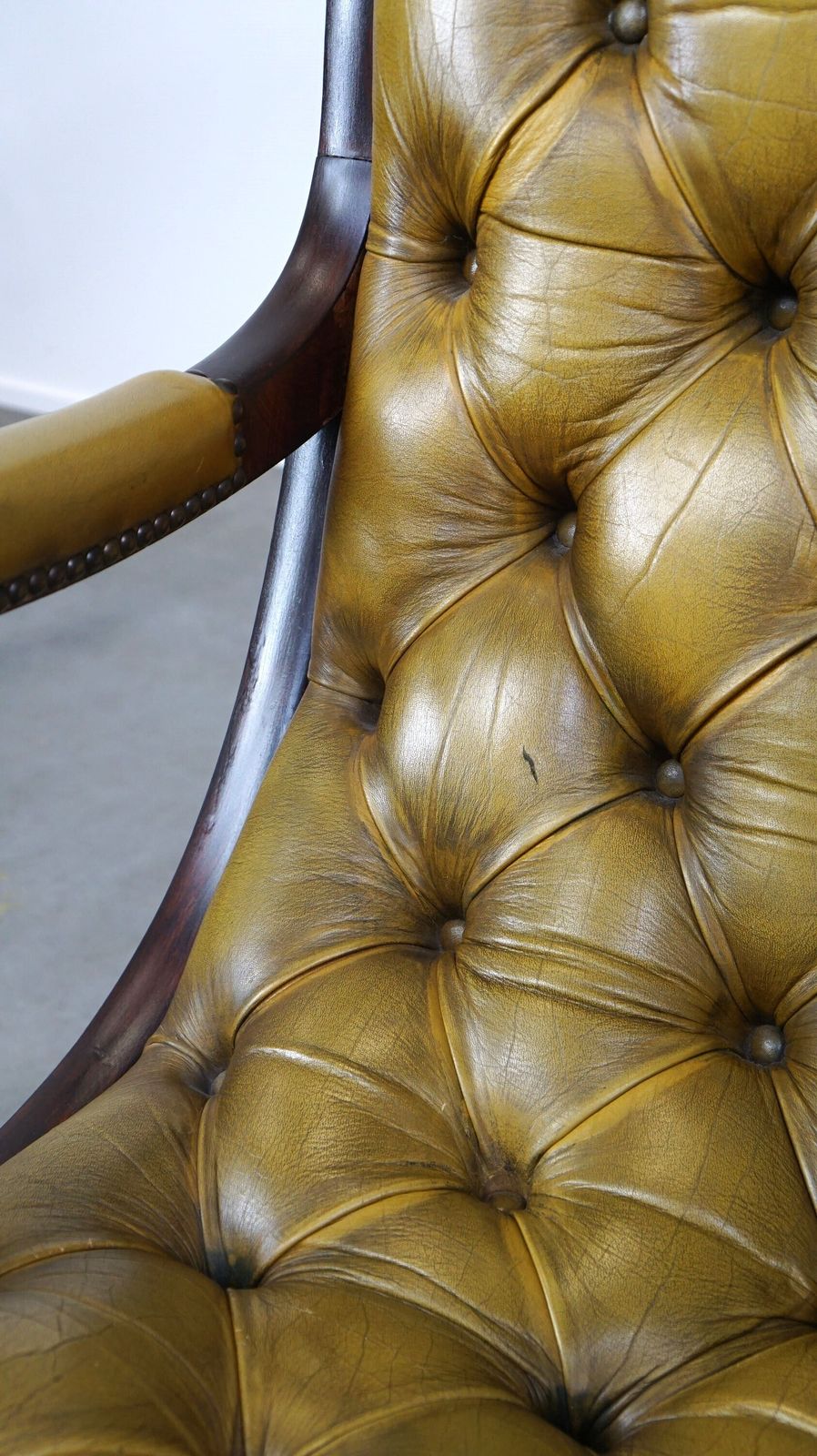 photo for sale Elegant Cow Leather Chesterfield Armchair Combined With Wood