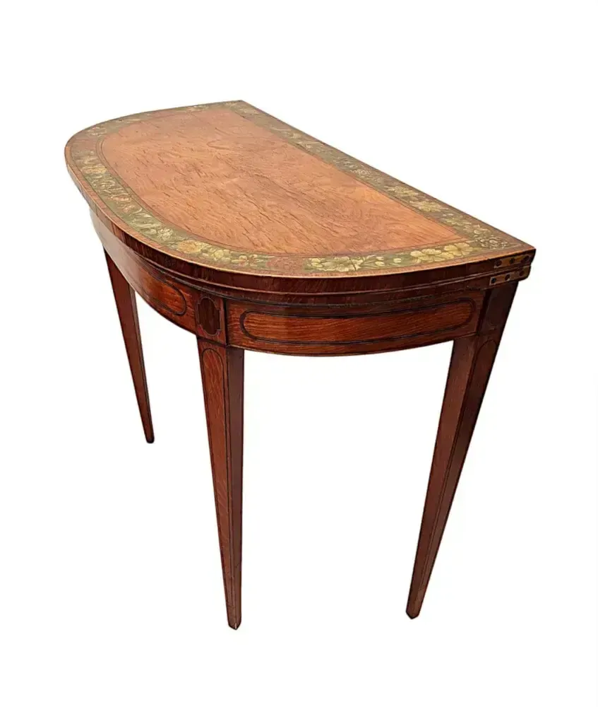 A Very Rare Georgian Hand Painted Inlaid Turn Over Leaf Card Table photo for sale