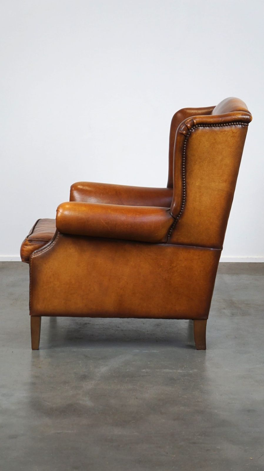 Beautiful And Comfortable Sheepskin Wing Chair With A Wonderful Patina photo 994.4694