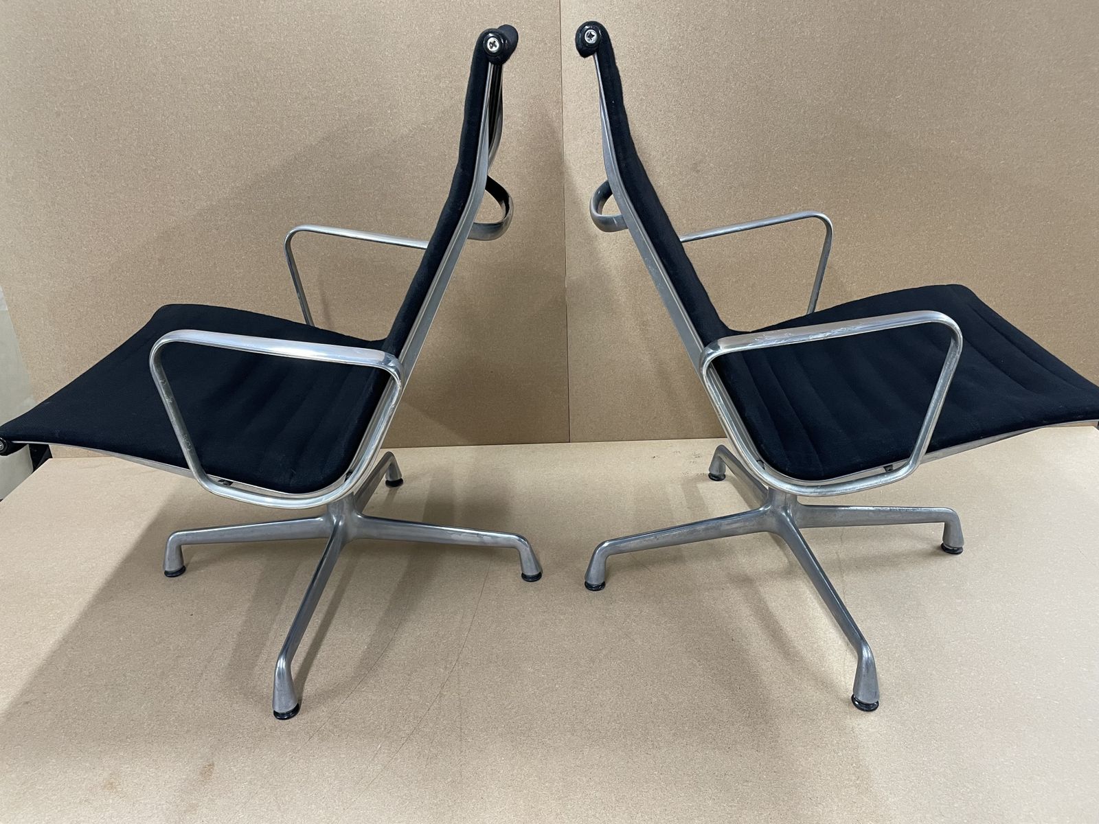 Pair Of Eames Chairs Black Sack Cloth Ea116 Easy Lounge Chairs photo furniture