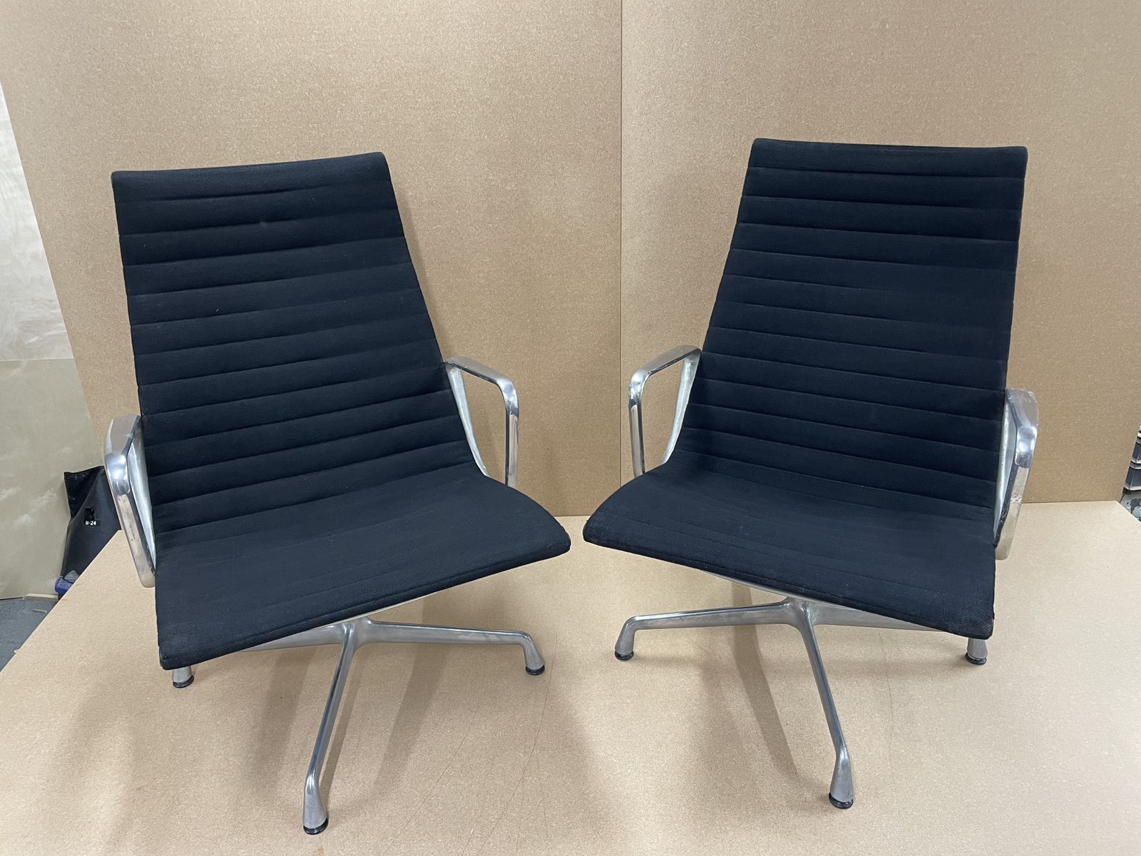 Pair Of Eames Chairs Black Sack Cloth Ea116 Easy Lounge Chairs photo vintage