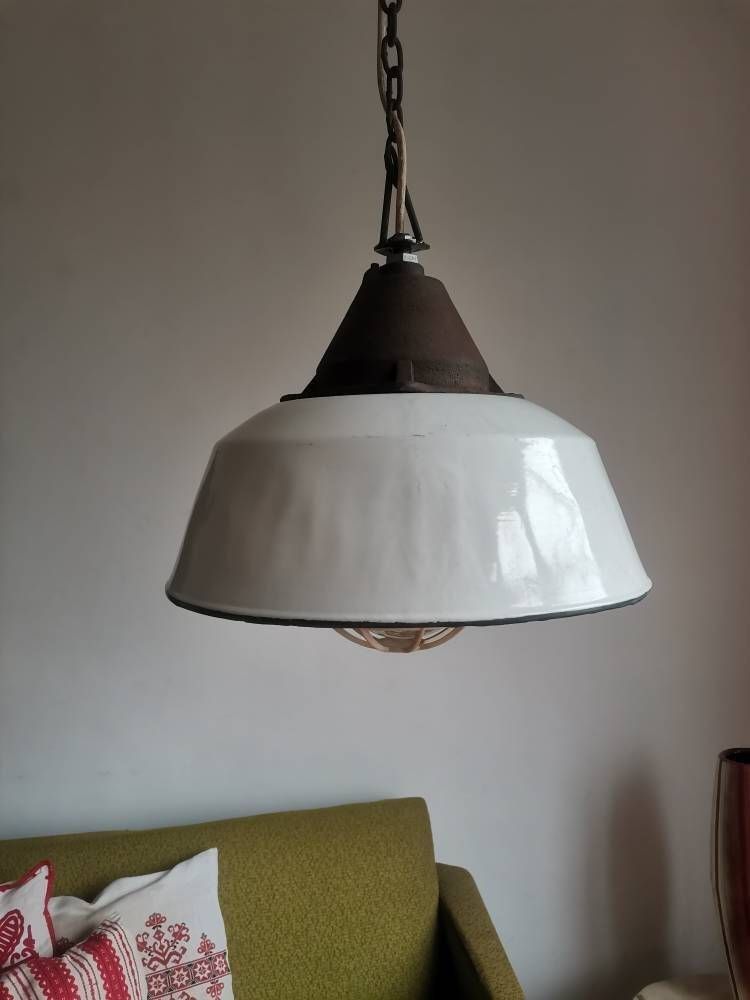 Industrial White Factory Cow Shed Hungarian Pendant Large Lamp Lighting Kitchen Refurbished photo furniture