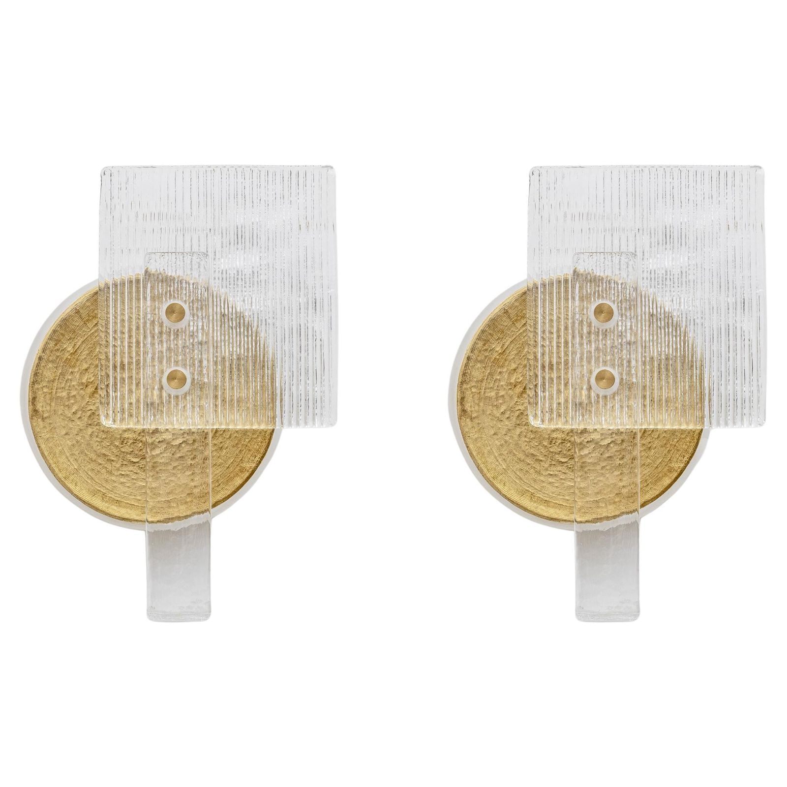 Pair Of Art Deco Murano Glass Sconces With Gold Texture, Italy, 21st Century