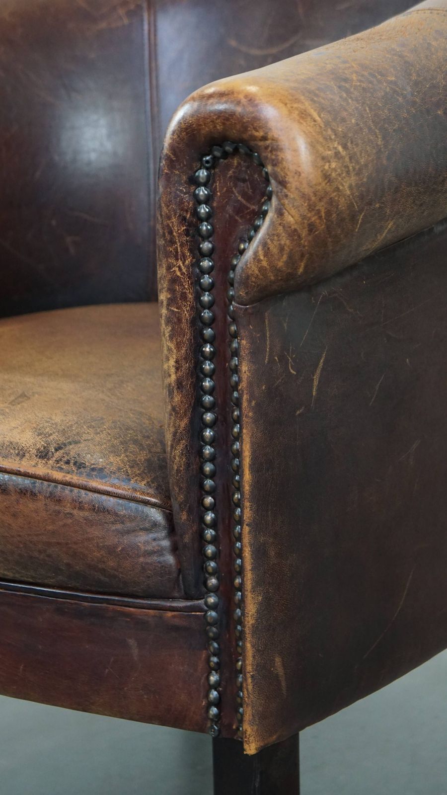 Furniture Subtle Sheepskin Club Chair With A Robust Appearance And Neatly Finished With Decorative Nails photo