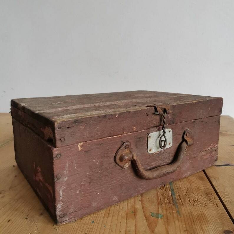 Shabby Trunk C1930, Rustic Cabinet Storage Box, Jewelry, Herb Cupboard, Up Cycle, Organise Trinket, Hand Made, Primitive Case Scratch Built photo for sale