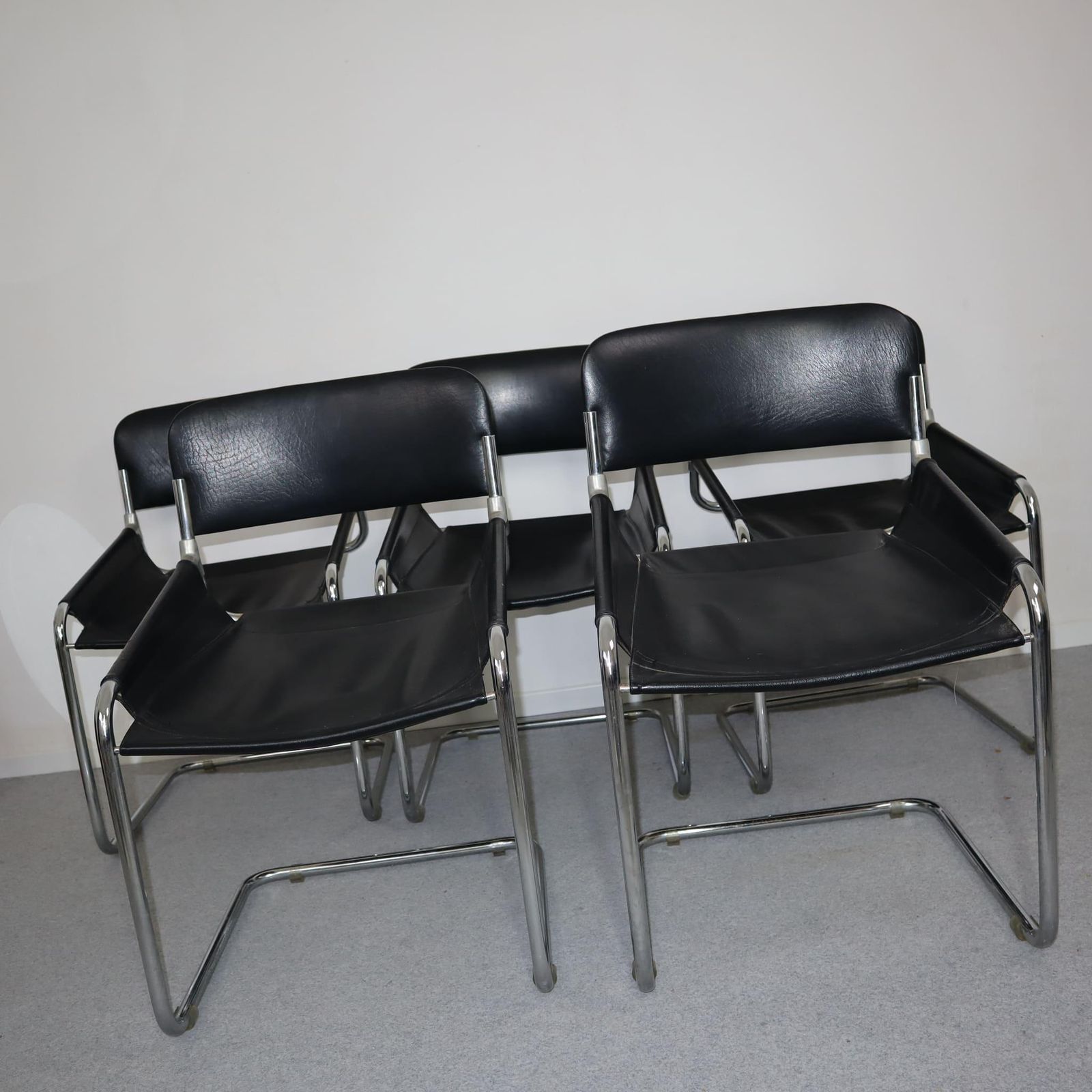 Set Of Five Mid Century Modern Leather Chairs, Italy, 1970s photo for sale