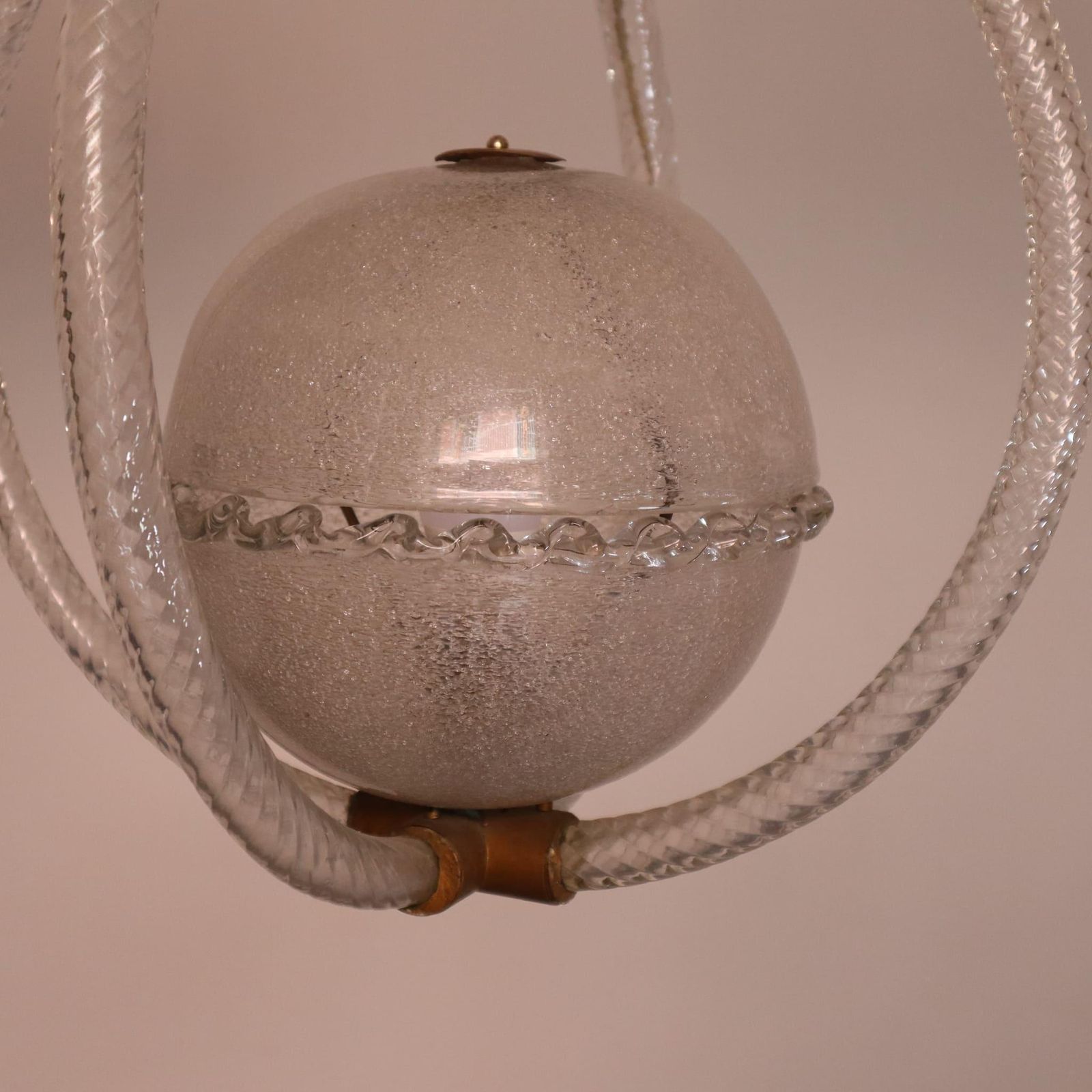 Art Deco Murano Glass Chandelier Barovier Toso Style, Italy, 1940s photo for sale