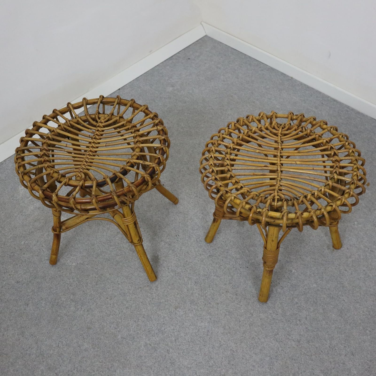 Mid Century Modern Rattan And Bamboo Ottoman Stool Franco Albini, Italy, 1960s photo for sale