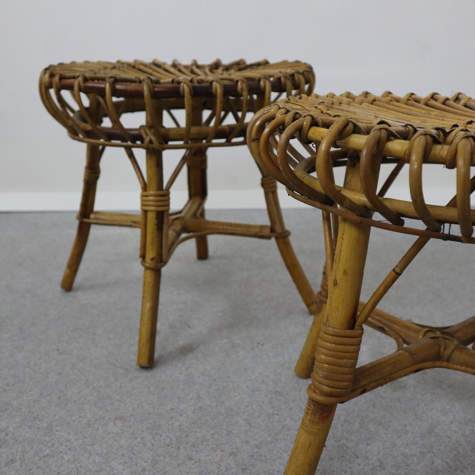 Mid Century Modern Rattan And Bamboo Ottoman Stool Franco Albini, Italy, 1960s photo Furniture