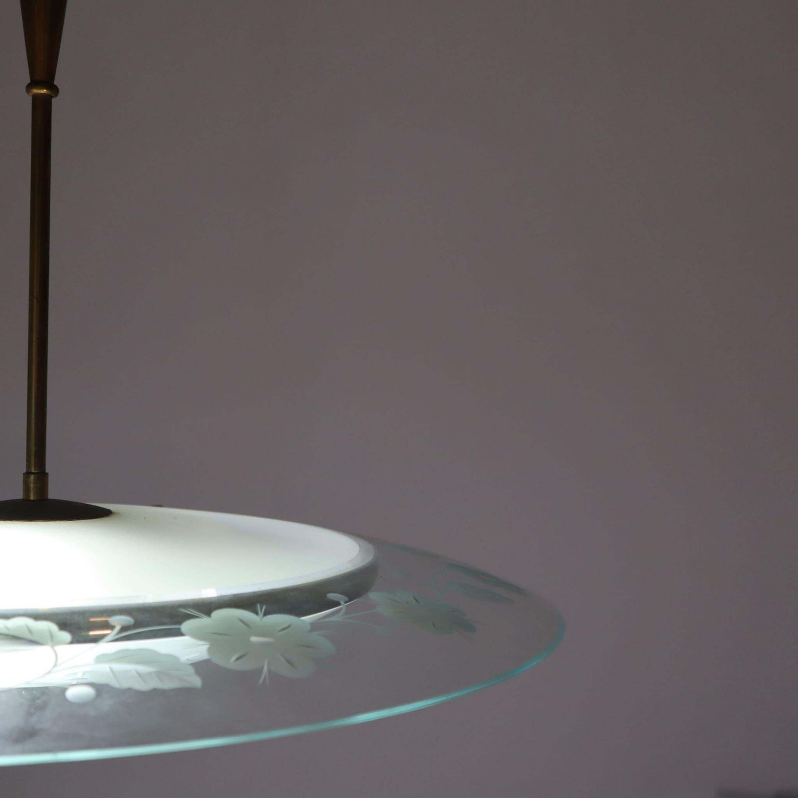 Mid Century Brass Glass Chandelier By Pietro Chiesa Fontana Arte Italy 1950s photo for sale