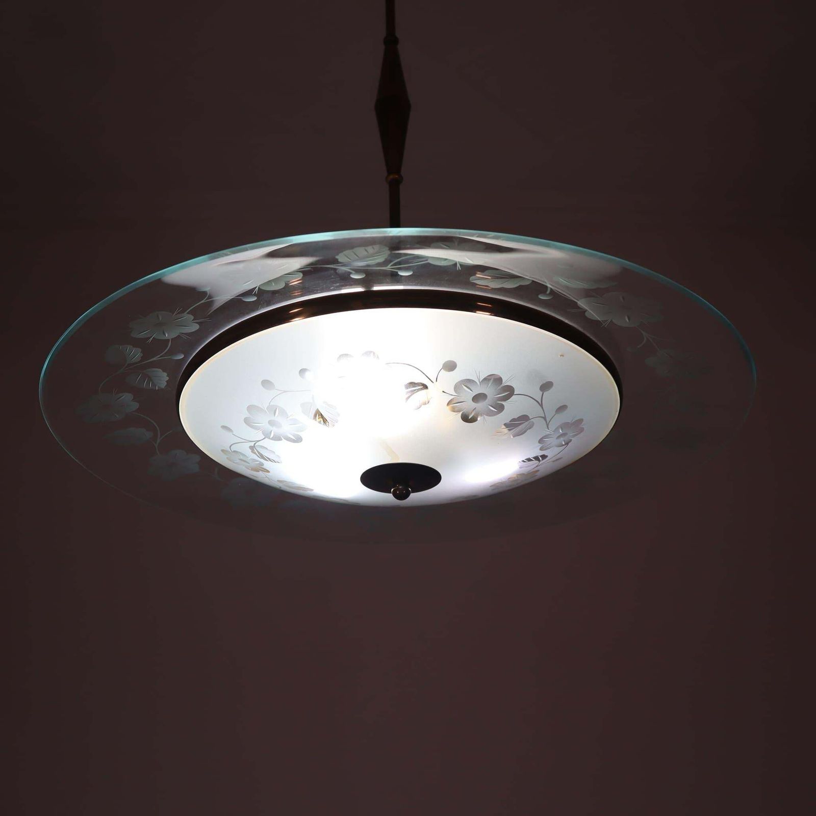 Mid Century Brass Glass Chandelier By Pietro Chiesa Fontana Arte Italy 1950s photo Lighting