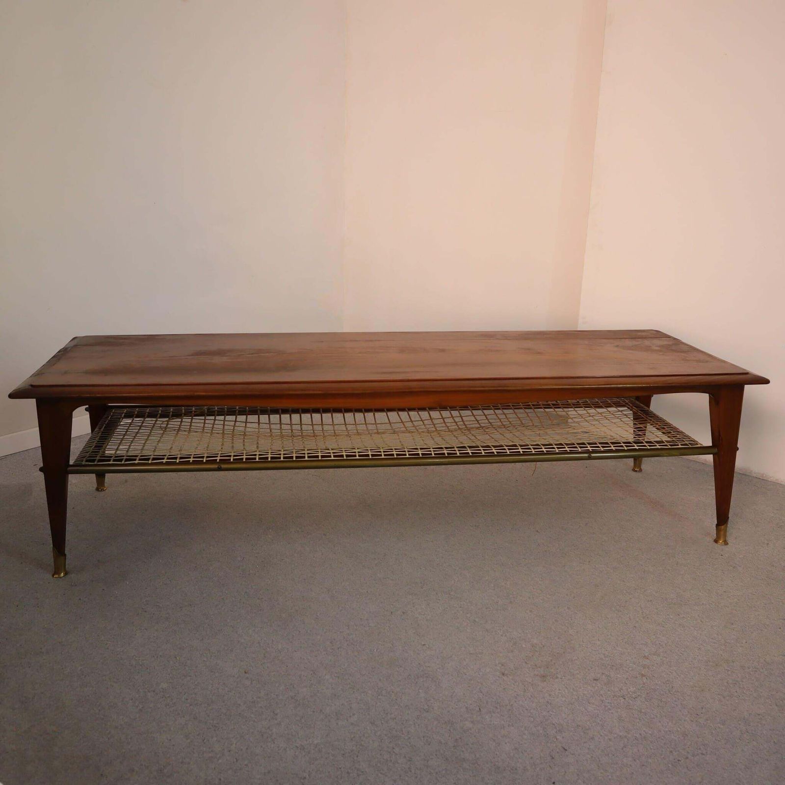 Mid Century Modern Italian Solid Walnut Brass Coffee Table From 1960s photo furniture