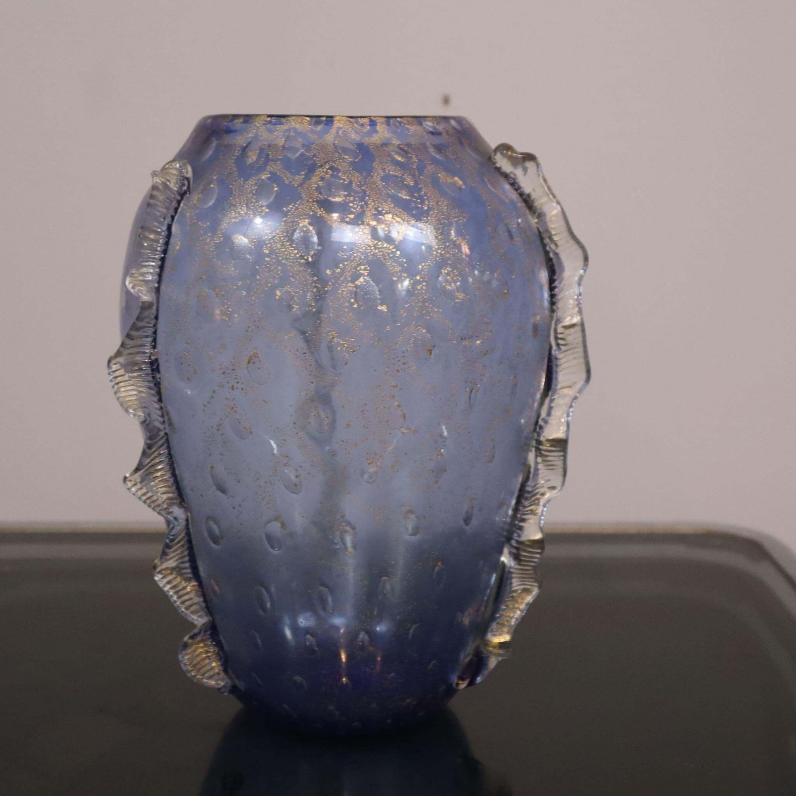 Vintage Blue Gold Italian Murano Glass Vase, 1980s photo Home Decor