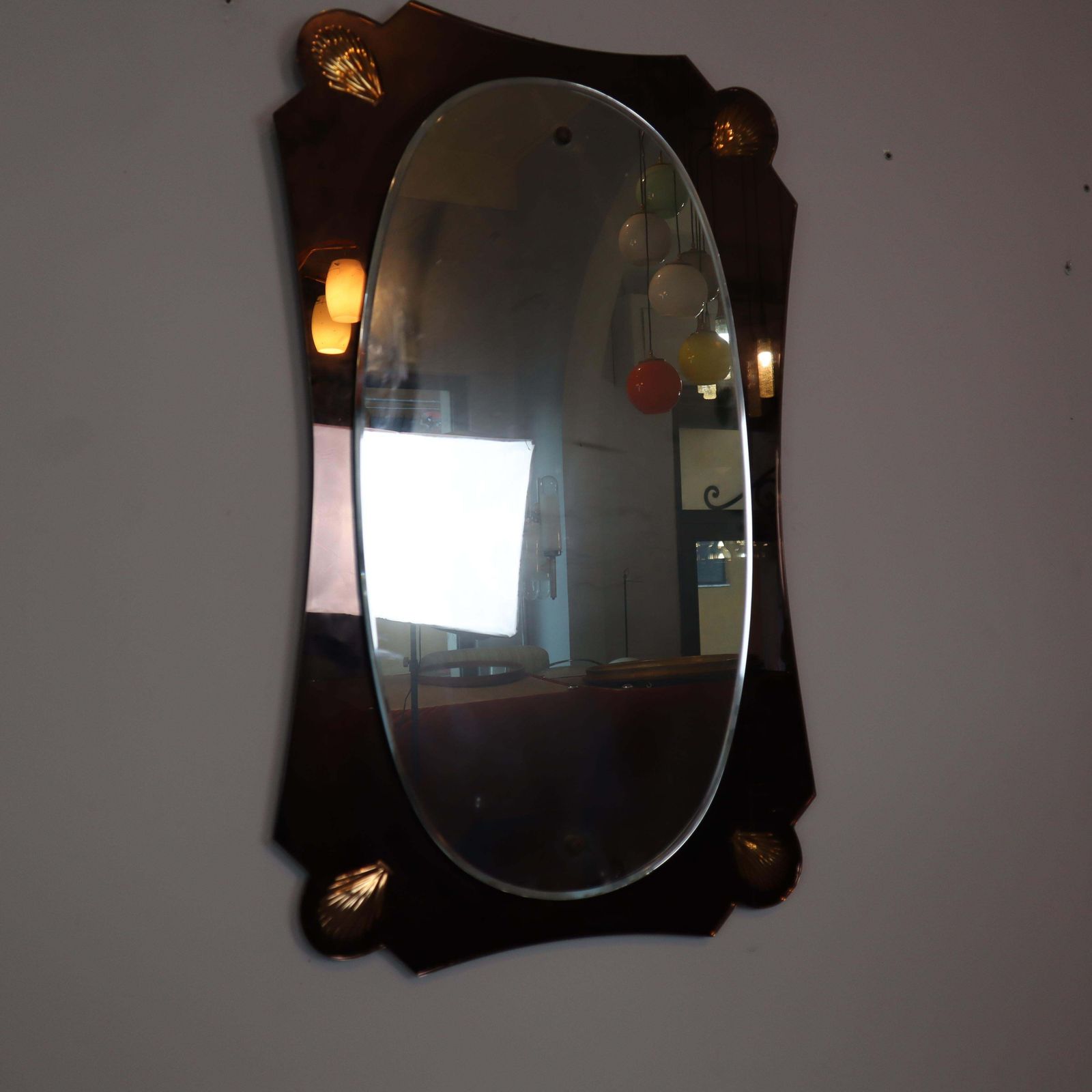Mid Century Modern Shell Frame Mirror Cristal Art Style Italy 1960s photo vintage