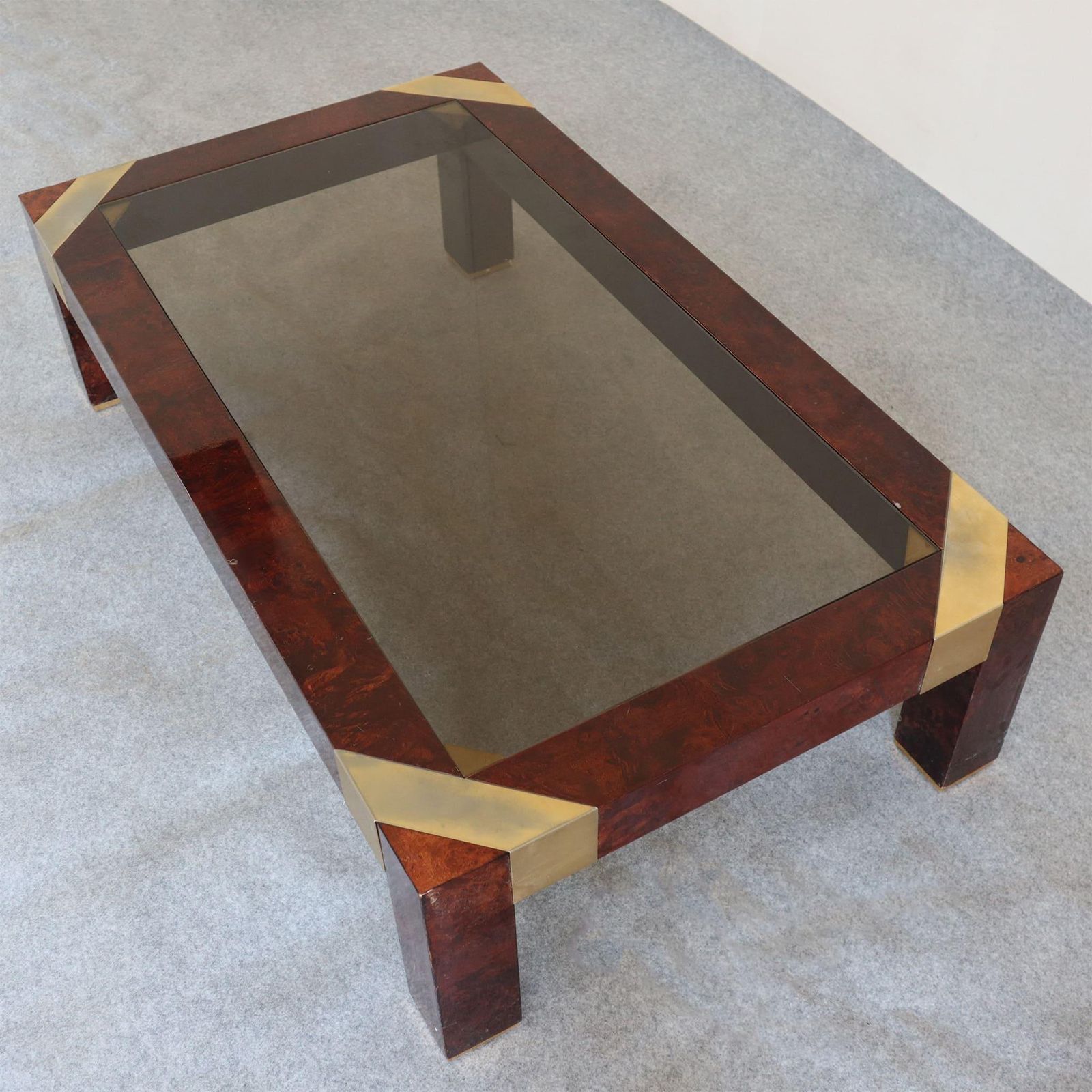Mid Modern Century Briarwood And Brass Coffee Table By Jean Claude Mahey, 1970s photo furniture