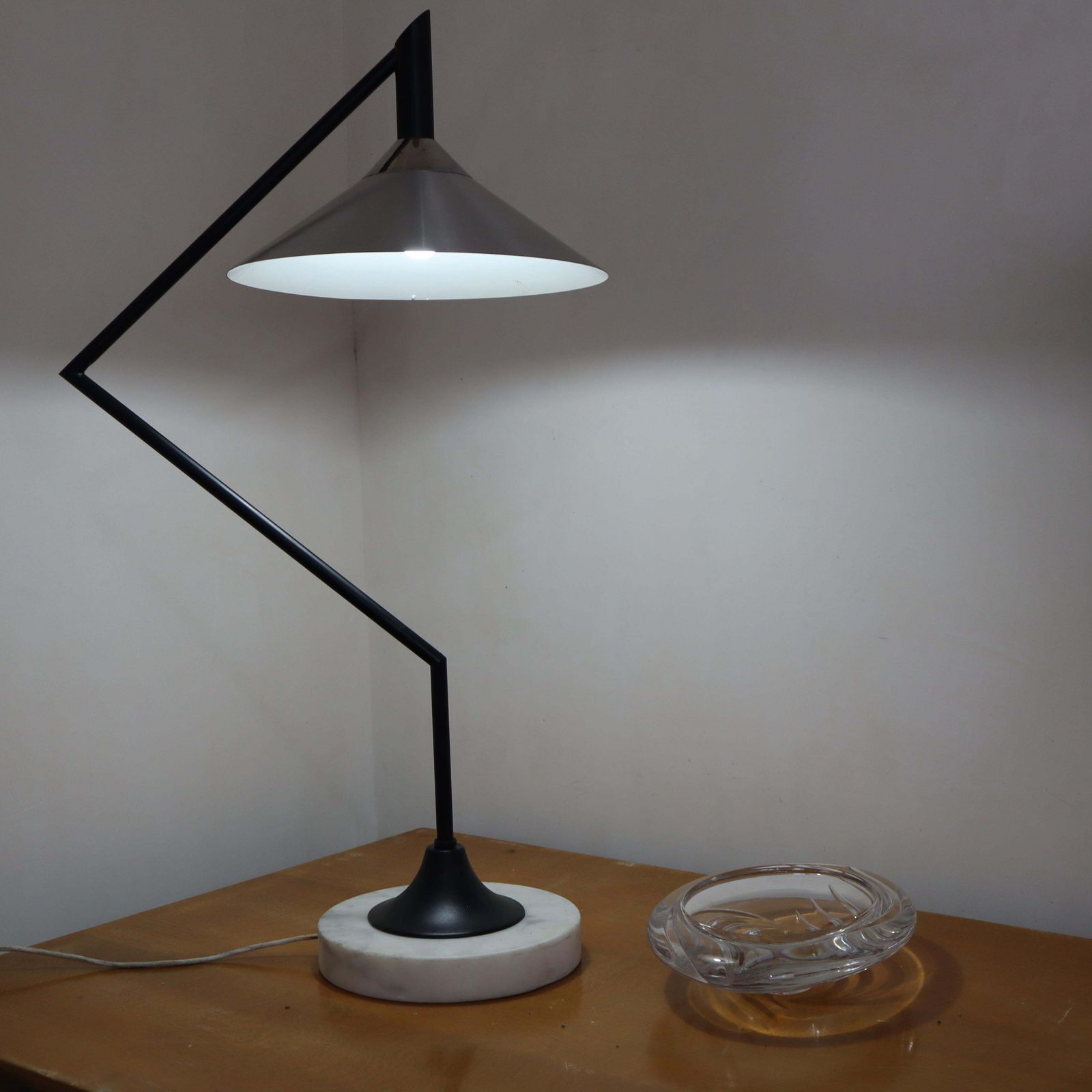 Mid Century Modern Marble Metal Table Lamp Gino Sarfatti Flos Style Italy 1970 photo vintage