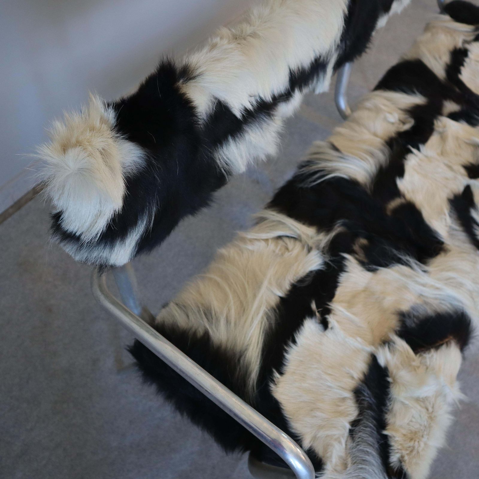 Industrial Metal And Cowhide Bench, Italy, 1950s photo vintage