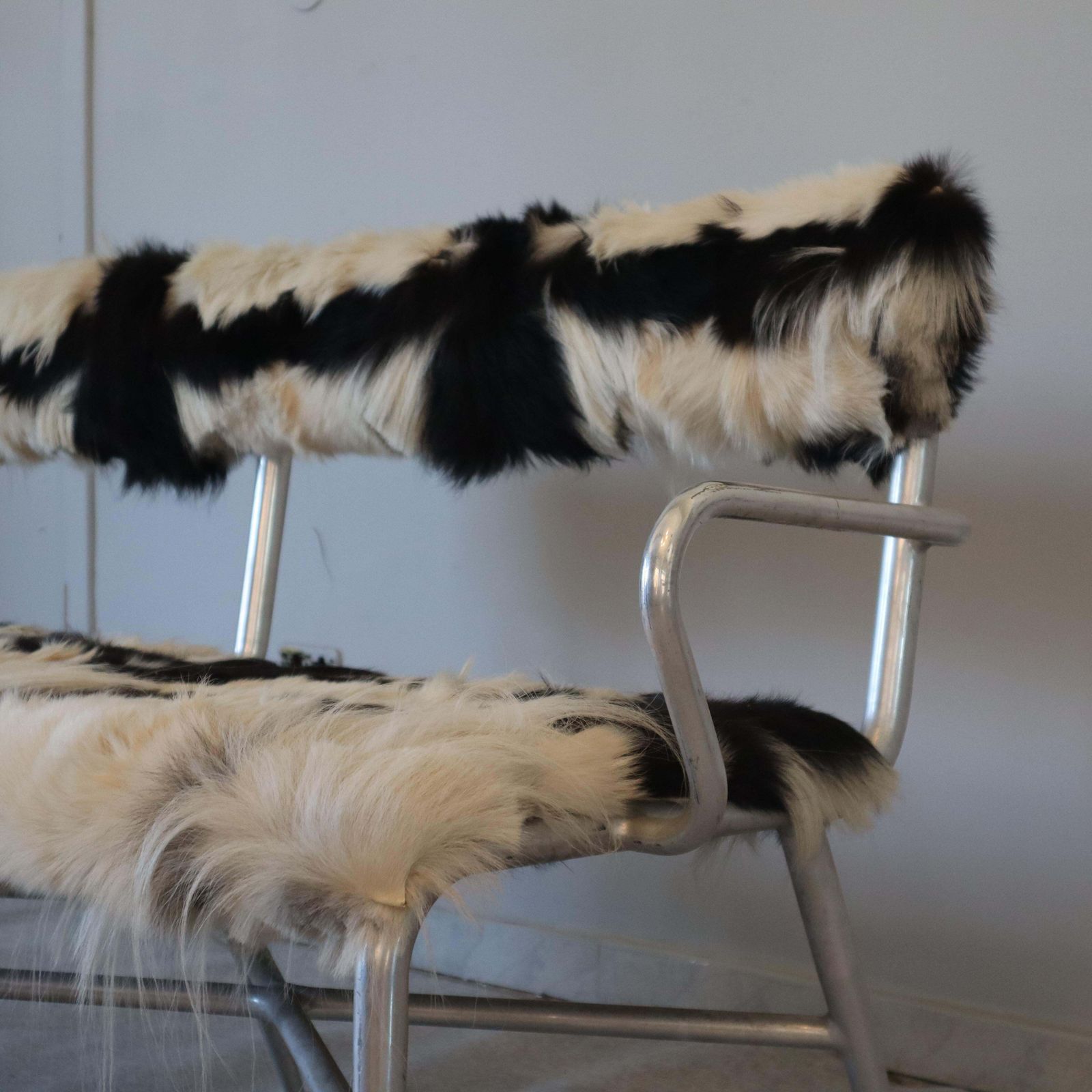 photo furniture Industrial Metal And Cowhide Bench, Italy, 1950s