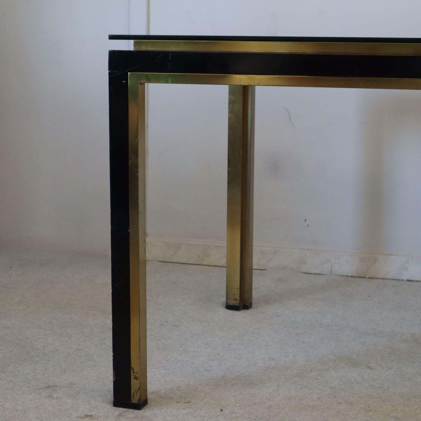 Italian Desk Writing Table Glass Top Metal Brass Structure By Romeo Rega 1970 photo furniture