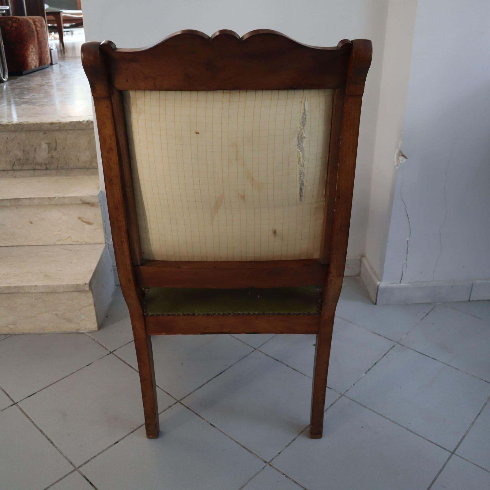 Pair Of French Antiques Armchairs In Walnut And Green Fabric 19th Century photo buy