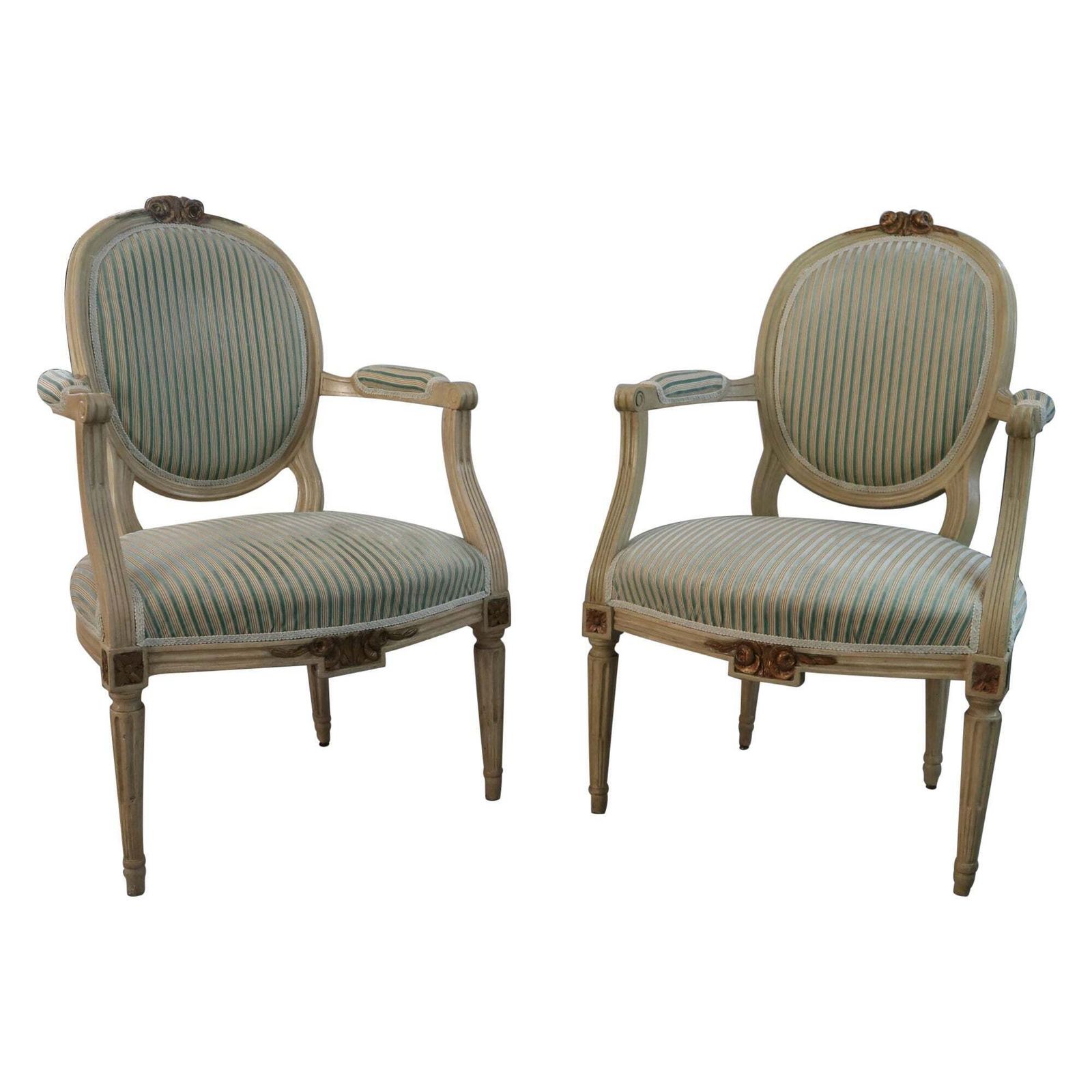 Pair Of 19th Century French Louis XVI Armchairs Dining Wood And Gold Leaf