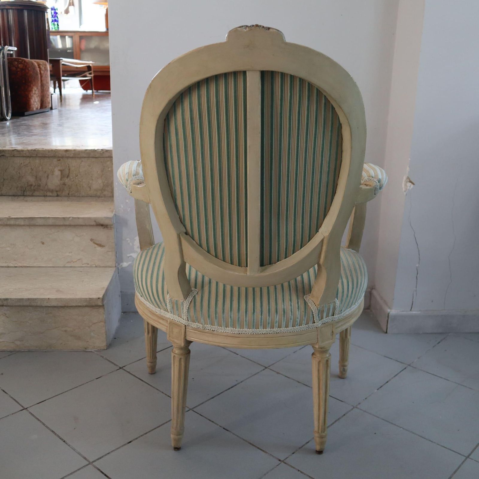 Pair Of 19th Century French Louis XVI Armchairs Dining Wood And Gold Leaf photo vintage