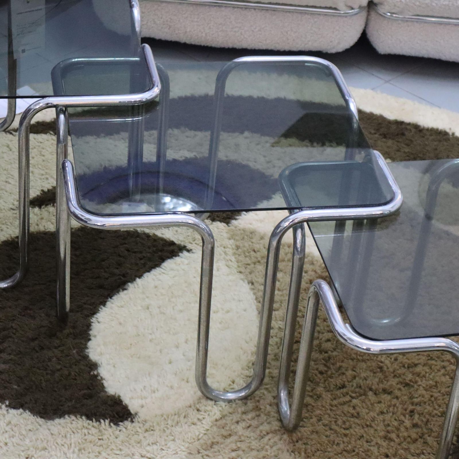 Mid Century Italian Coffee Tables In Smoked Glass And Chromed Metal, Set Of 3 photo Furniture