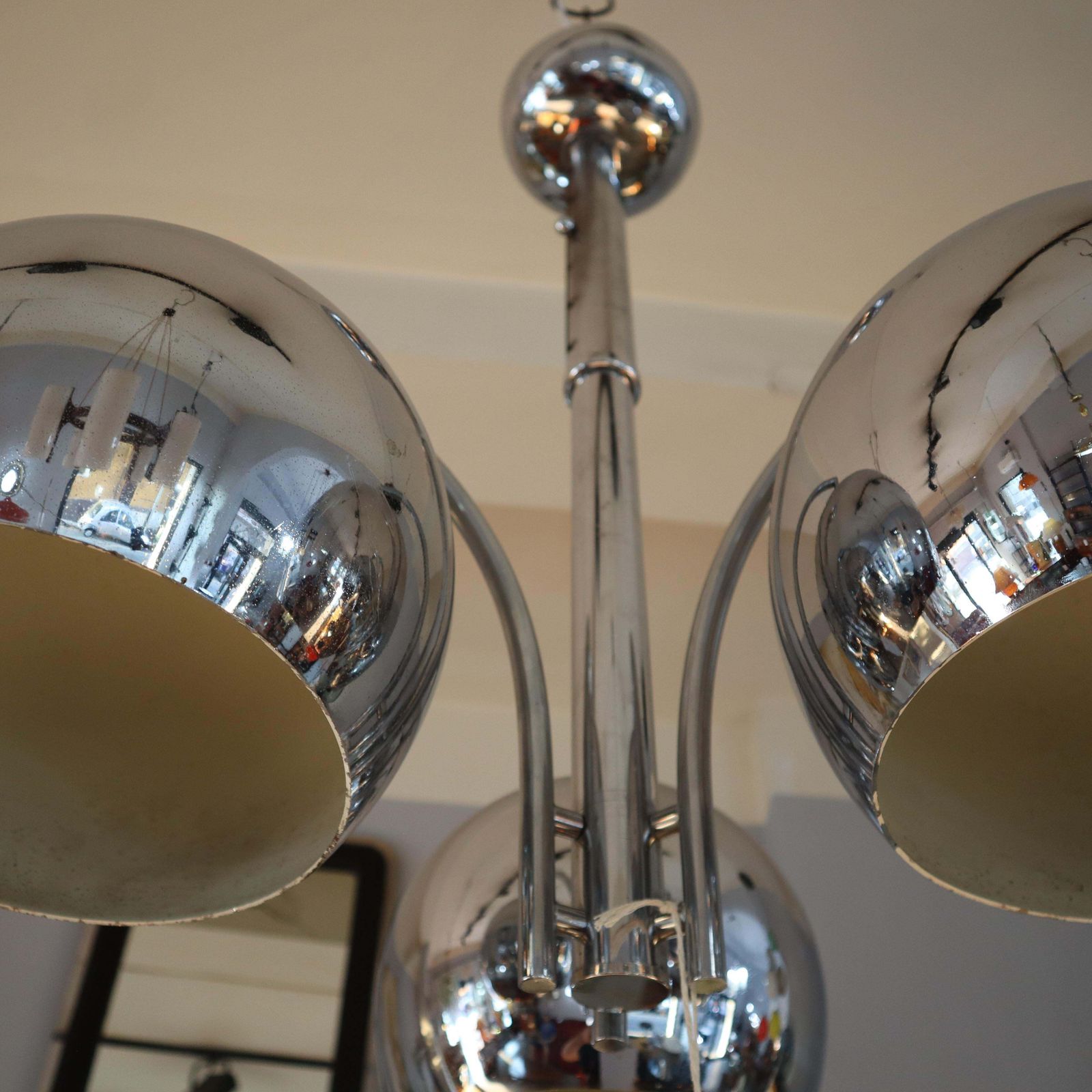 Mid Century Modern Chromed Sphere Chandelier Goffredo Reggiani, Italy, 1970s photo furniture