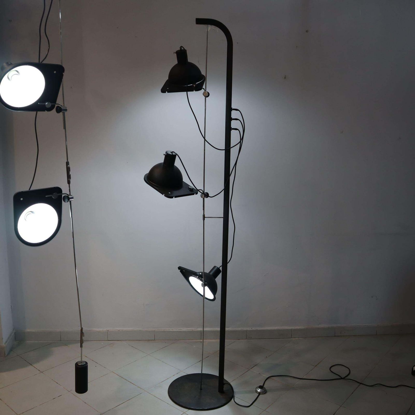 Satin Black Floor Lamp Model 475 By Luci Design Grignani, Italy, 1970s photo buy