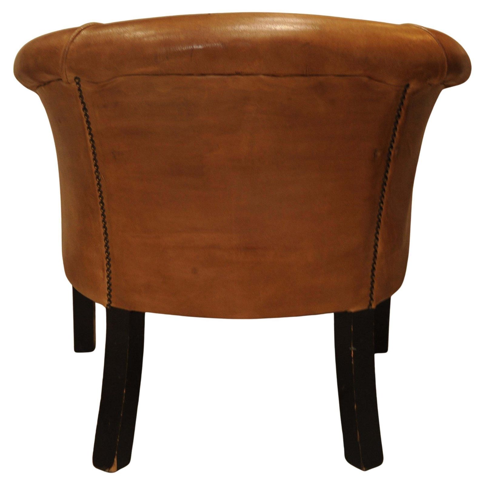 An Art Deco Design Dark Tan Leather Tub Chair With Piping Finishing Brass Tacks Beech Squared Legs British Made Ol photo vinterior