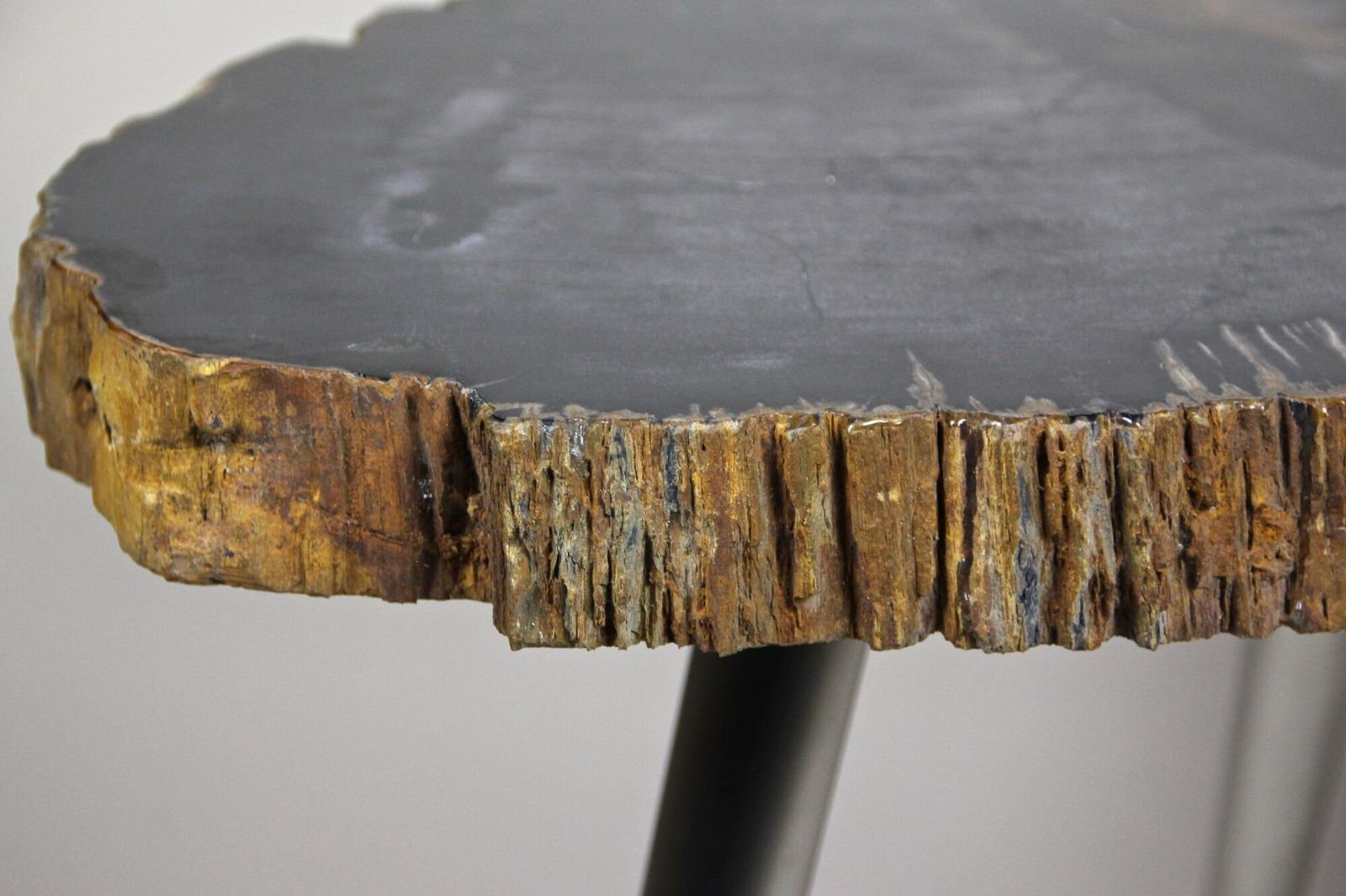 Petrified Wood Side Table With Stainless Steel Feet, Organic Modern, Idn 2021 photo furniture