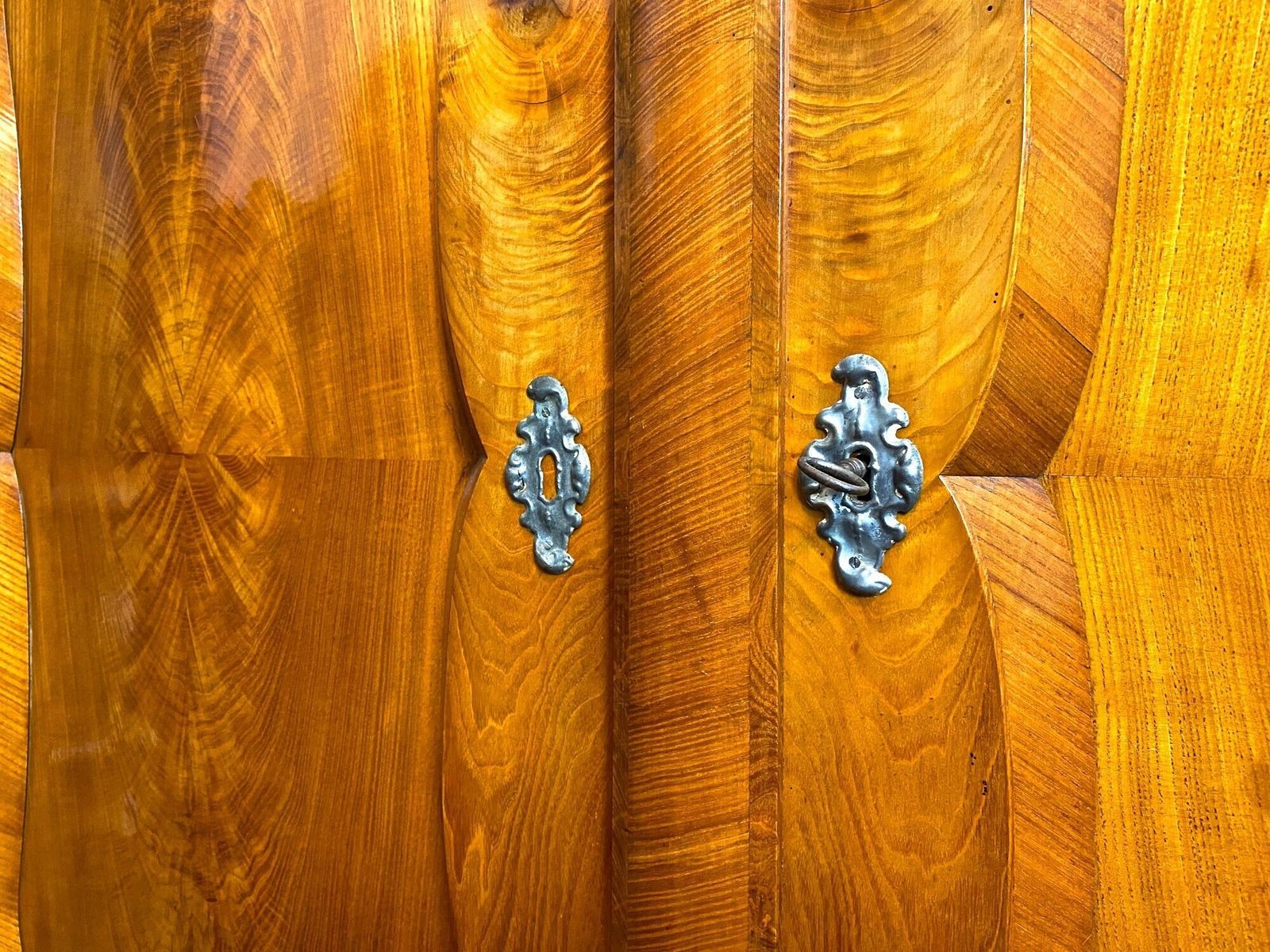 photo for sale Biedermeier Ashwood Cabinet With Inlay Works   19th Century, Austria, Ca. 1840