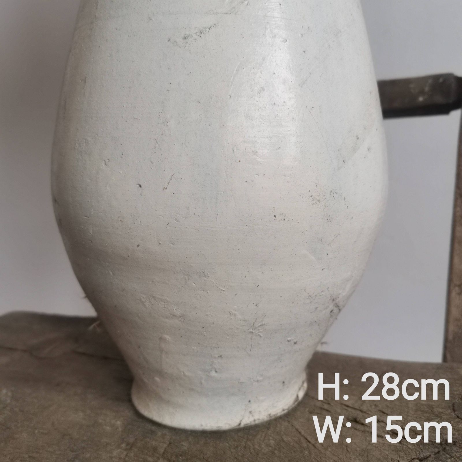 Rare Chippy White Earthenware Water Jug Rustic Charming Vase Or Vessel, Antique Terracotta From Hungary 1920s photo vintage