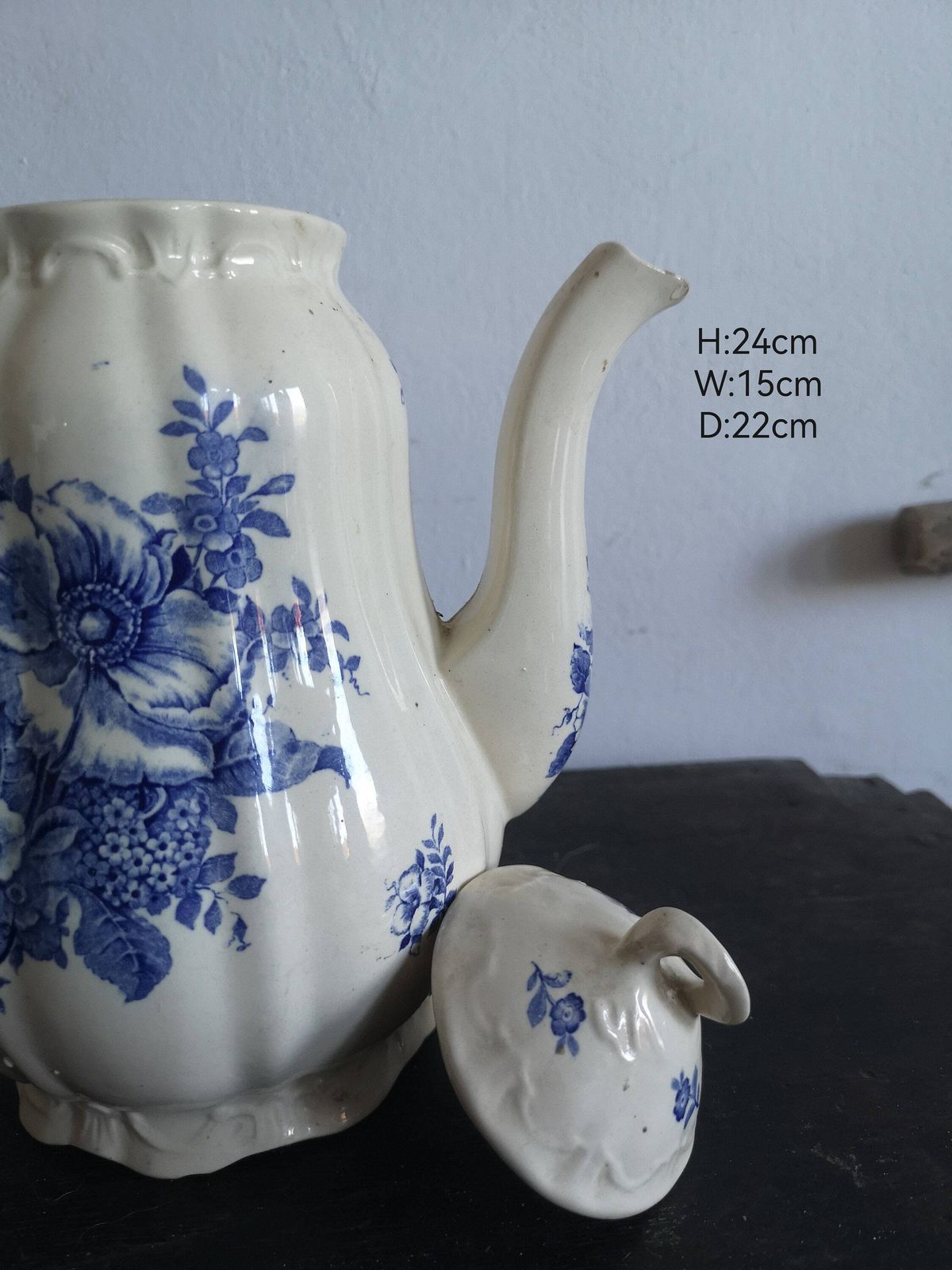 Vintage Collectible Tea Pot Boch Rhodia Belgium 1950s Original Hand Painted Blue & White photo for sale