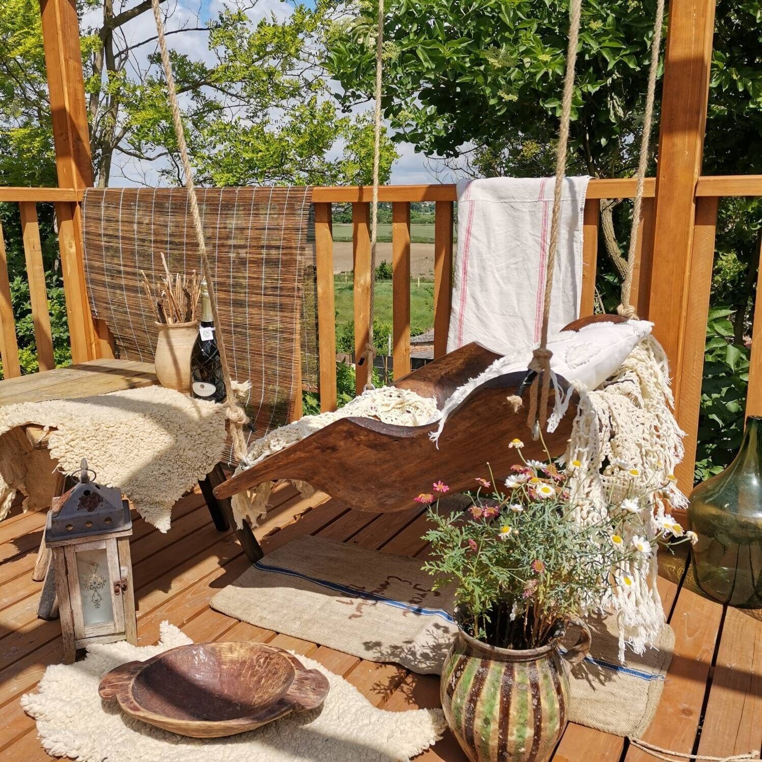 Dough Bowl Garden Swing. Garden Furniture. Unique Seating Outdoors Hammok. Wooden Trough photo furniture