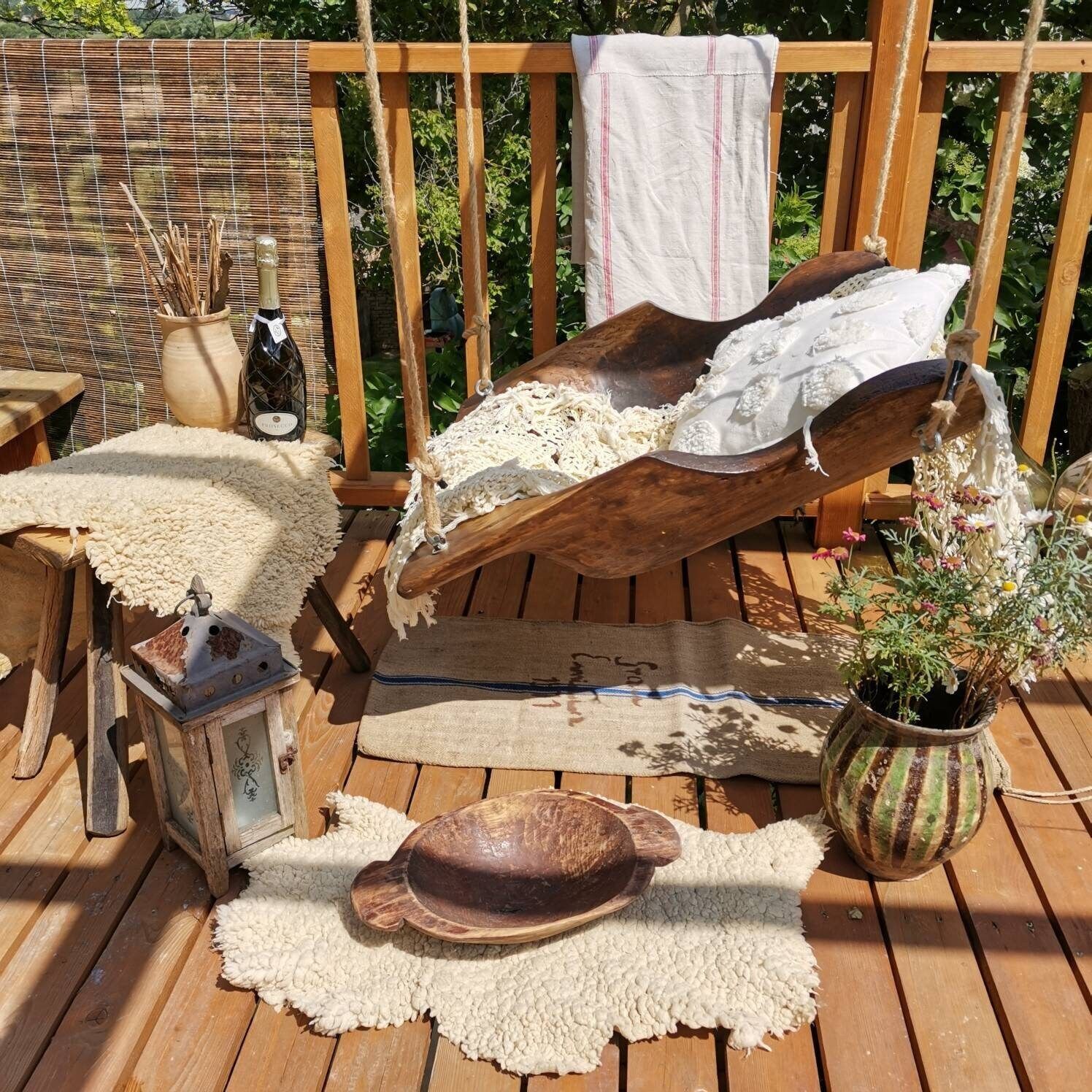 Dough Bowl Garden Swing. Garden Furniture. Unique Seating Outdoors Hammok. Wooden Trough photo 193.0