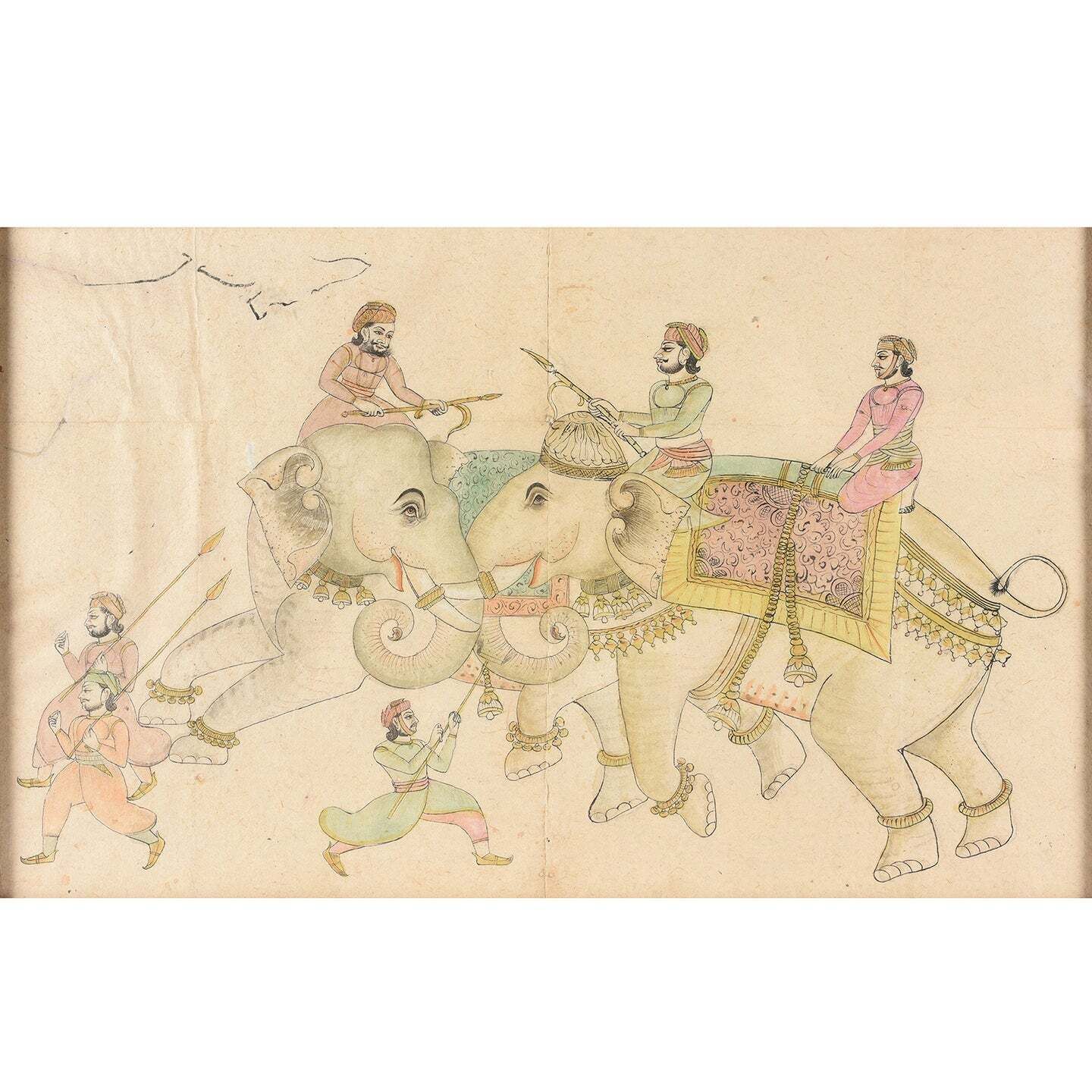 Antique Mewar School Pen & Ink Sketch Of Elephants, Ca 1900 photo for sale