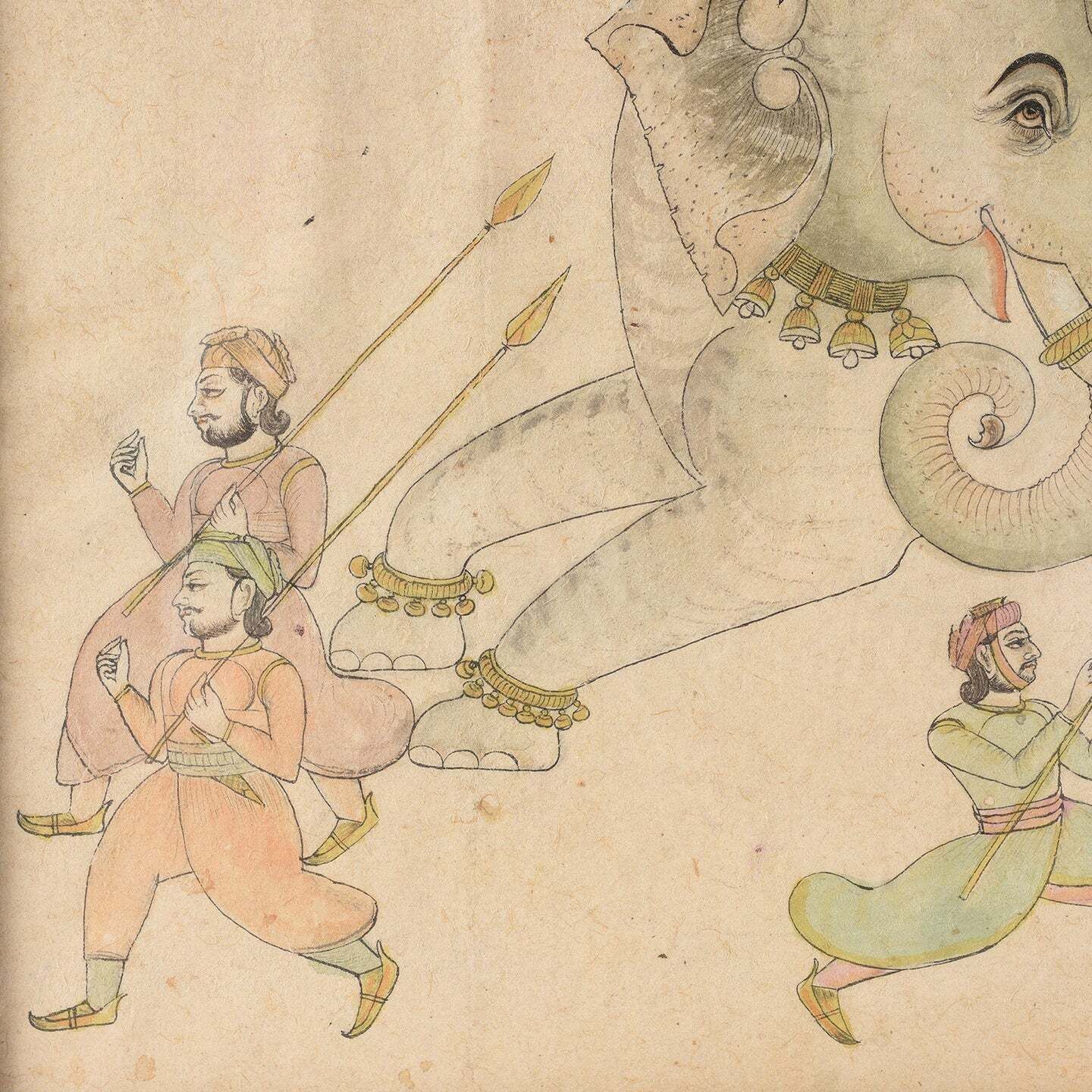 Antique Mewar School Pen & Ink Sketch Of Elephants, Ca 1900 photo 595.0
