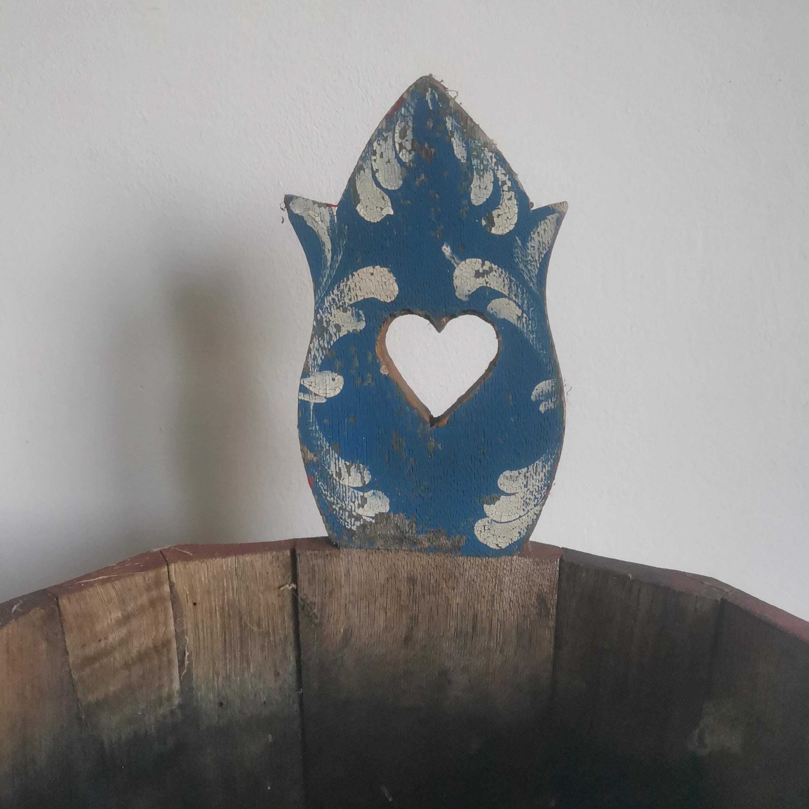 Antique French Rustic Umbrella Wooden Bucket. Hand Painted Water Well Pot. Hand Crafted C1940s Rare And Unique. photo 118.0