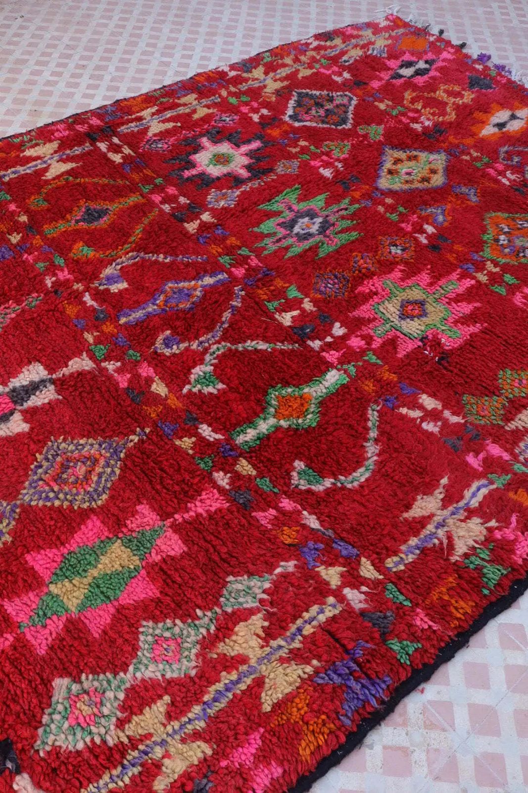 photo vintage Tapis Berbère Boujaad Antique Rouge Multicolore   310 X 190 Cm