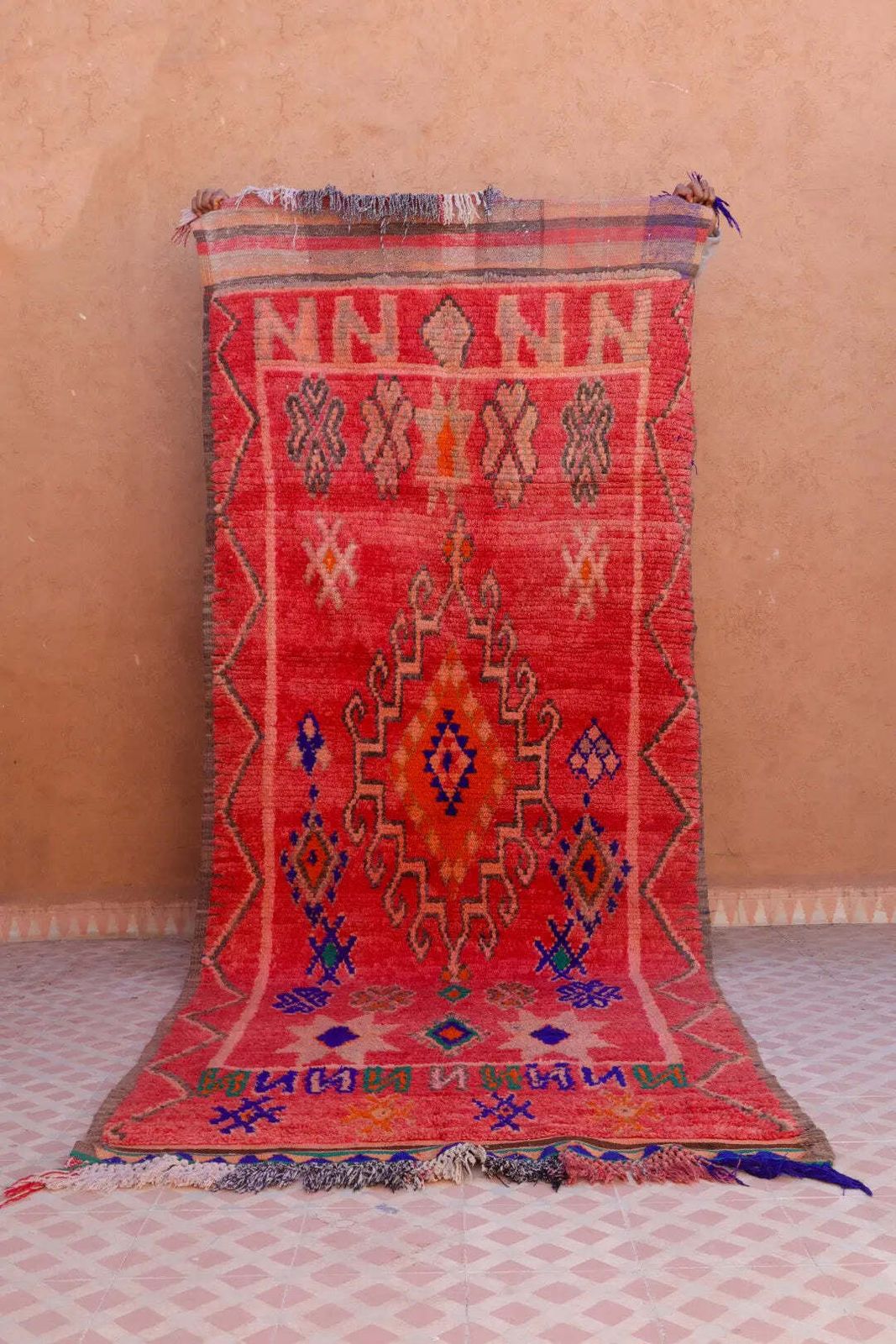 Berber Carpet Azilal Terracotta Colorful Patterns   290 X 113 Cm