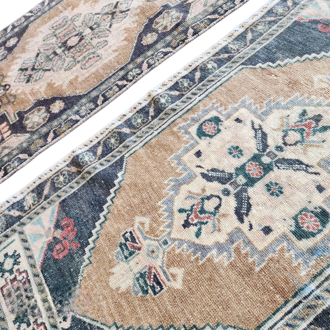 Hand Knotted Oriental Turkish Small Area Rugs   A Pair photo vintage
