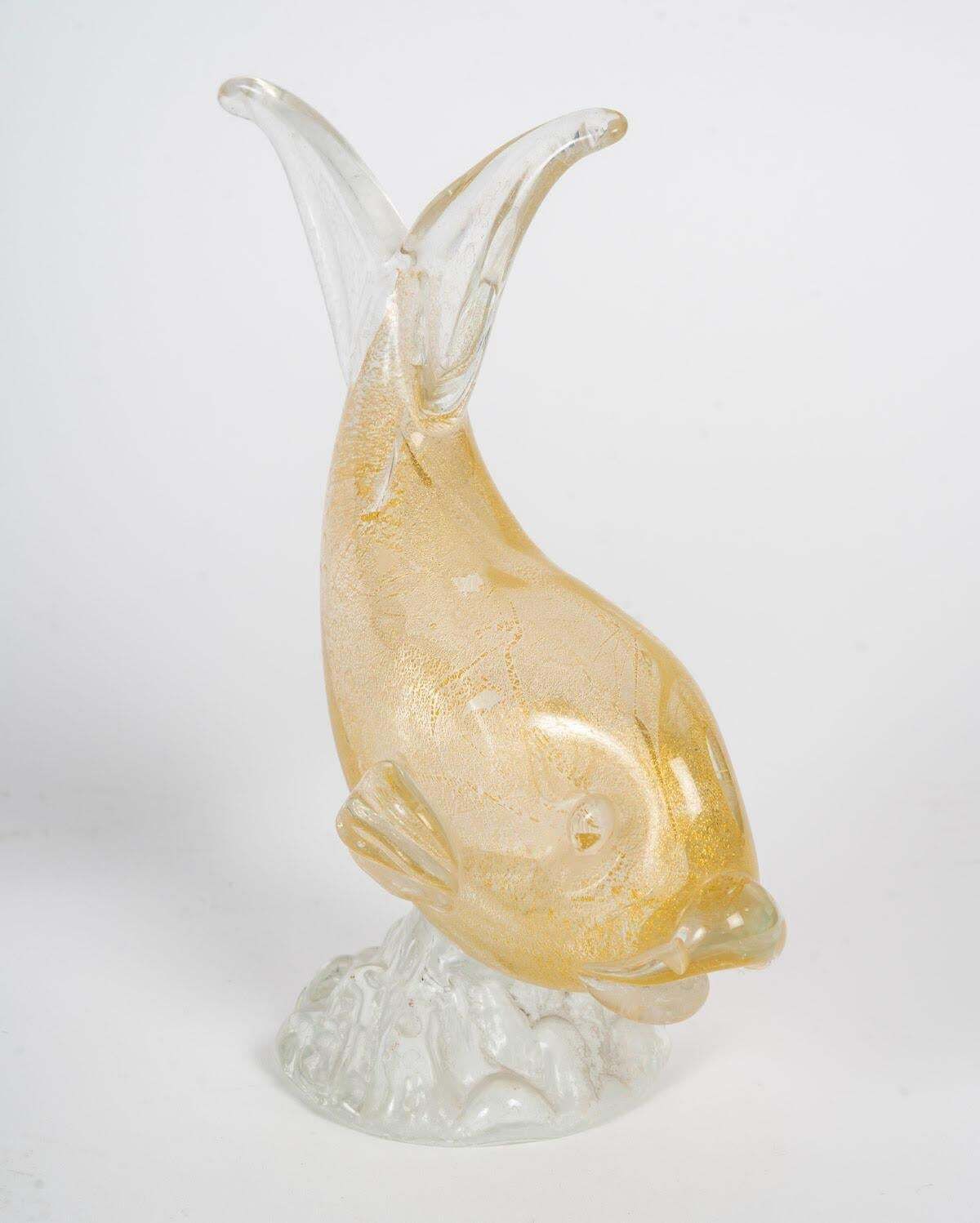 Pair Of Glass Sculptures Of A Fish, Murano, 20th Century. photo Art