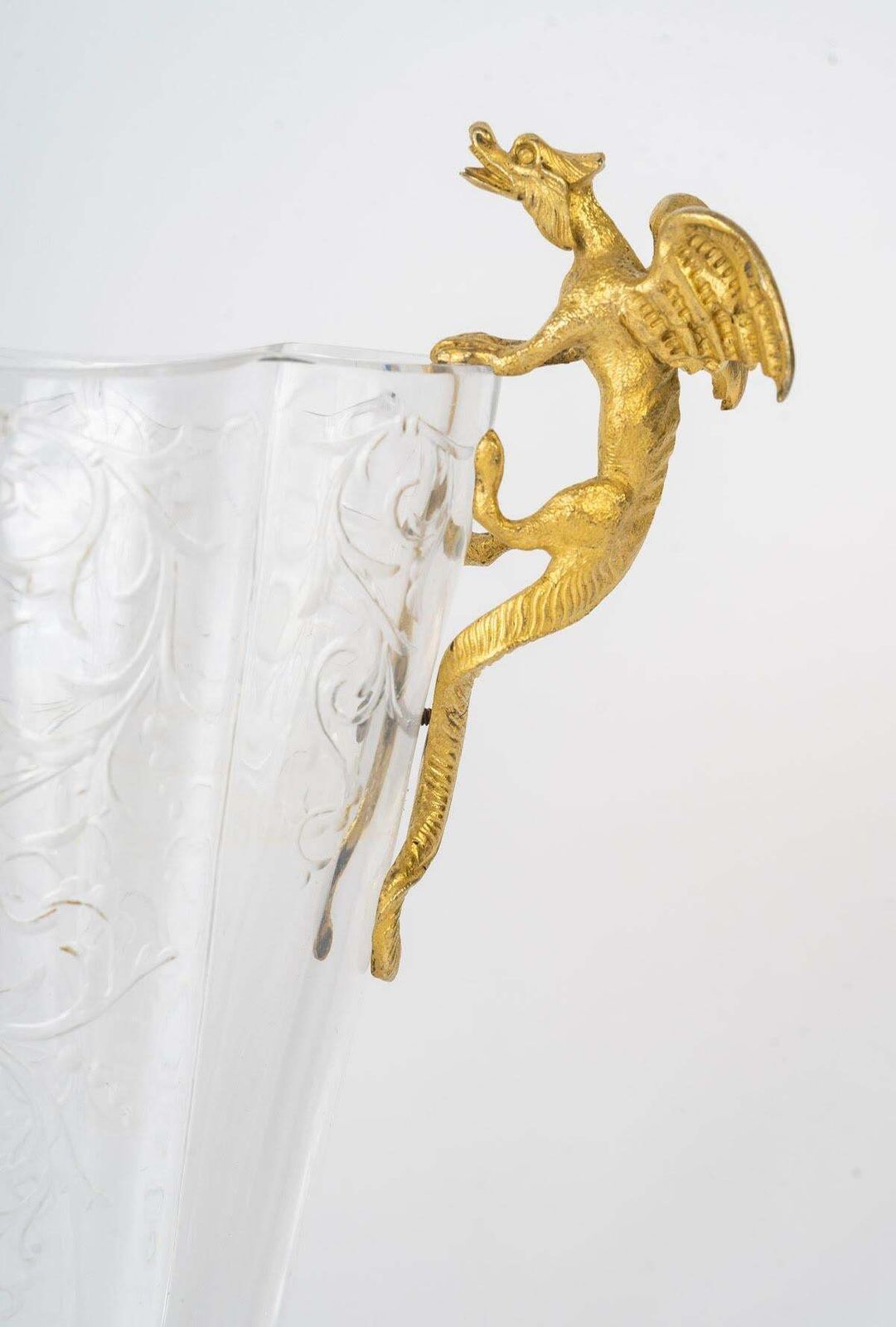 A Napoleon III Period Cut Crystal And Ormolu Vase With Bronze Dragon Decoration. photo for sale