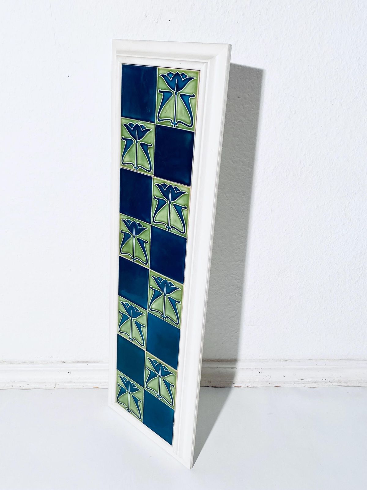 Art Nouveau Ceramic Tile Wall Hanging With Flower Motif / Authentic 1900s Decor photo for sale