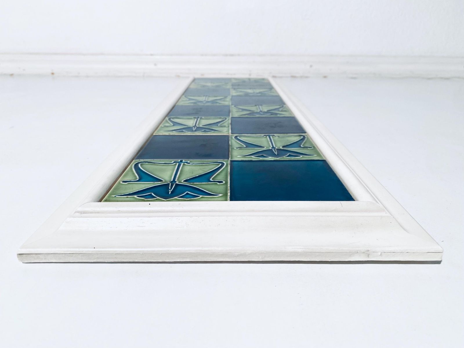 Art Nouveau Ceramic Tile Wall Hanging With Flower Motif / Authentic 1900s Decor photo vintage