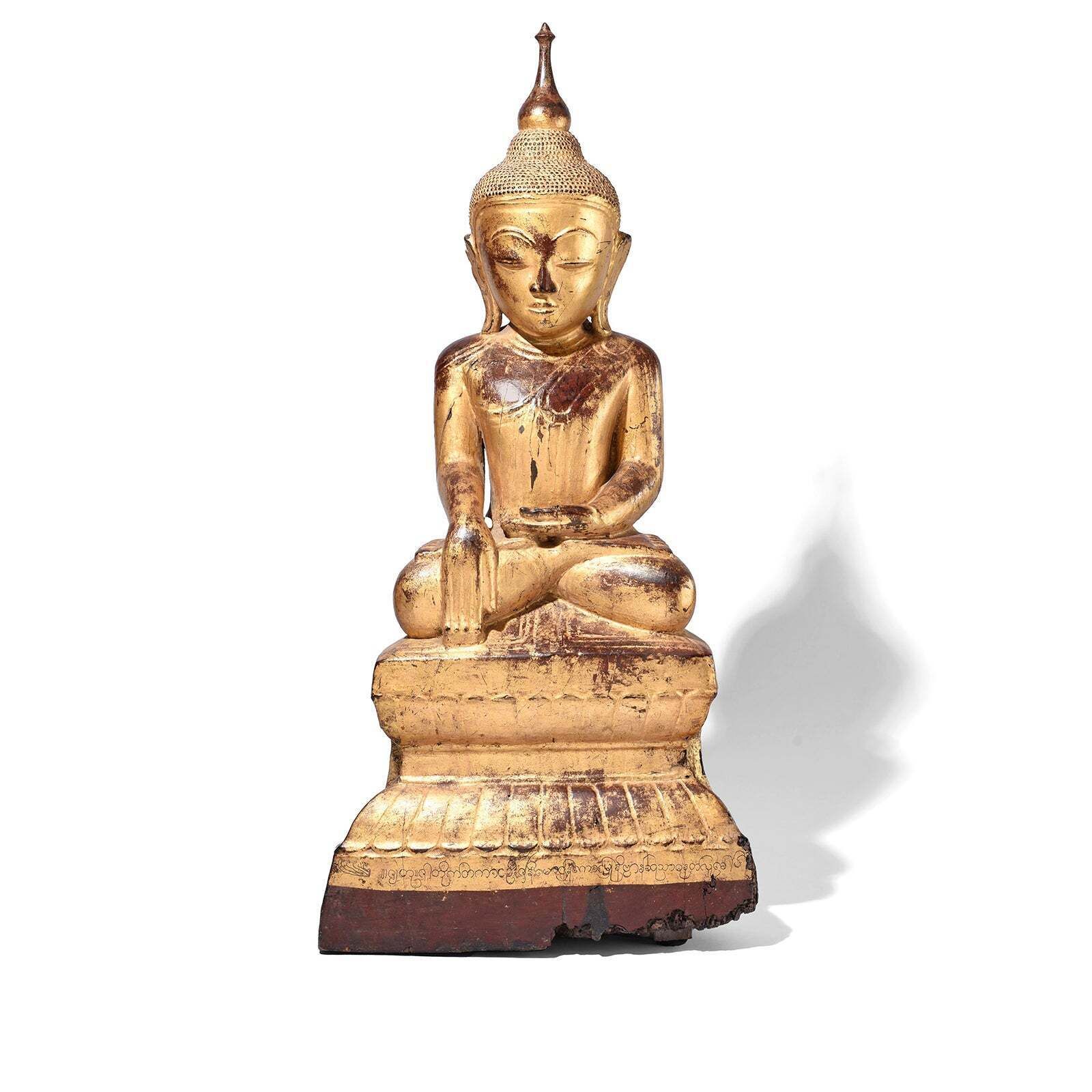 Antique Gilt Teak Burmese Shan Buddha, Early 19th Century