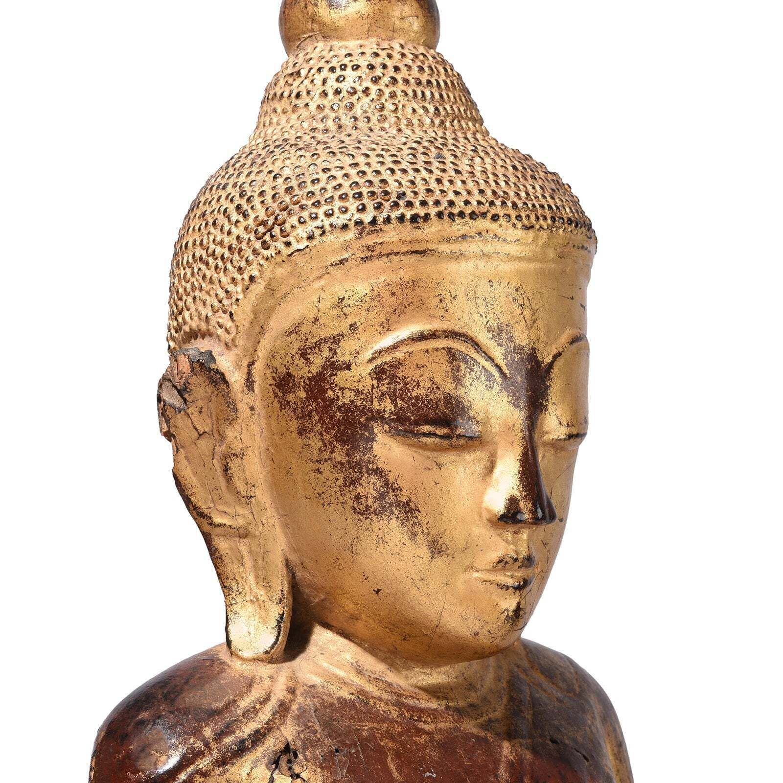 Antique Gilt Teak Burmese Shan Buddha, Early 19th Century photo Art